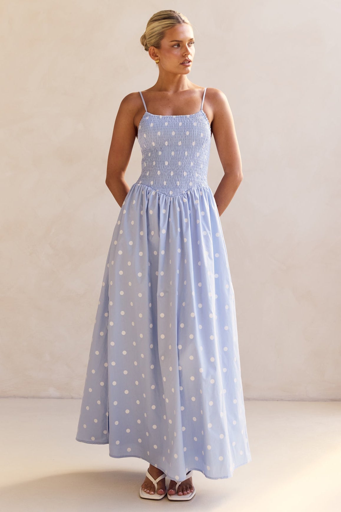 Aliyah Polka Maxi Dress (Blue) – Runway Scout