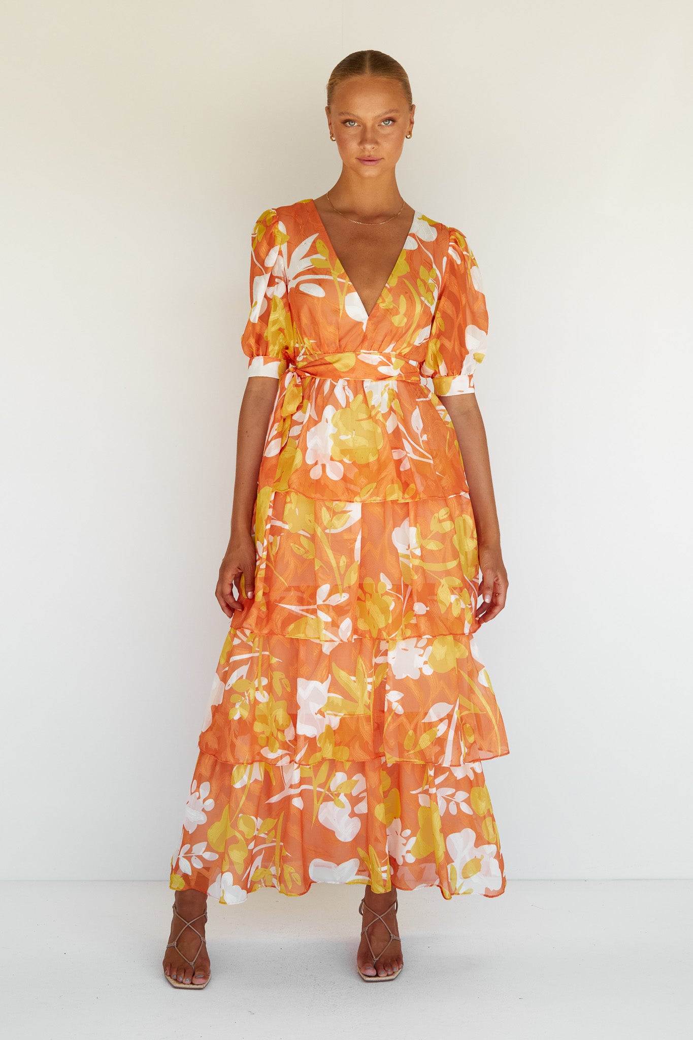 Oasis floral tier midi hotsell dress orange