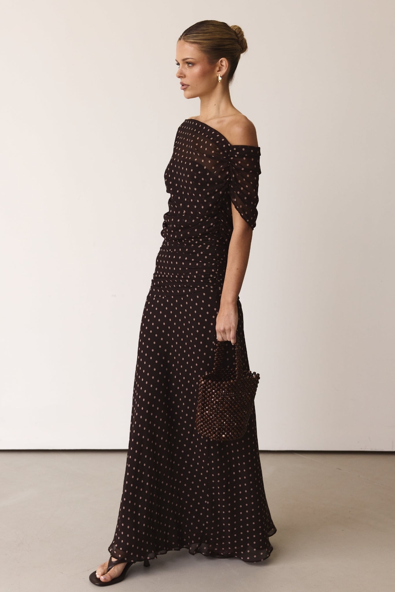 Naomi Maxi Dress (Chocolate Polka)