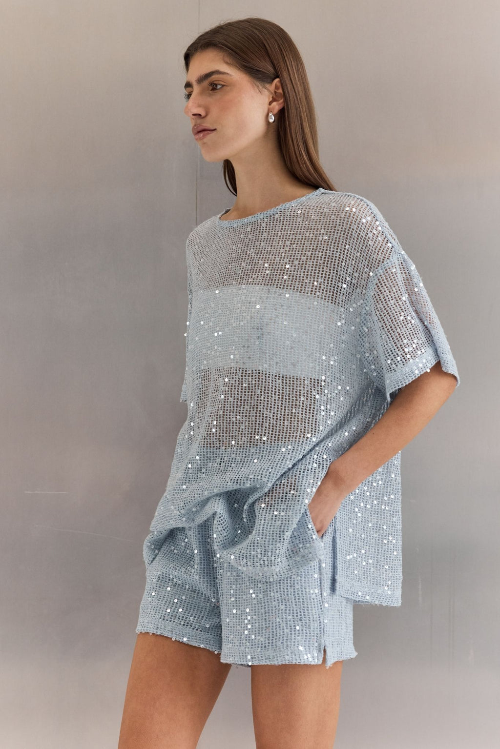 Ayla Sequin Short (Ice Blue)