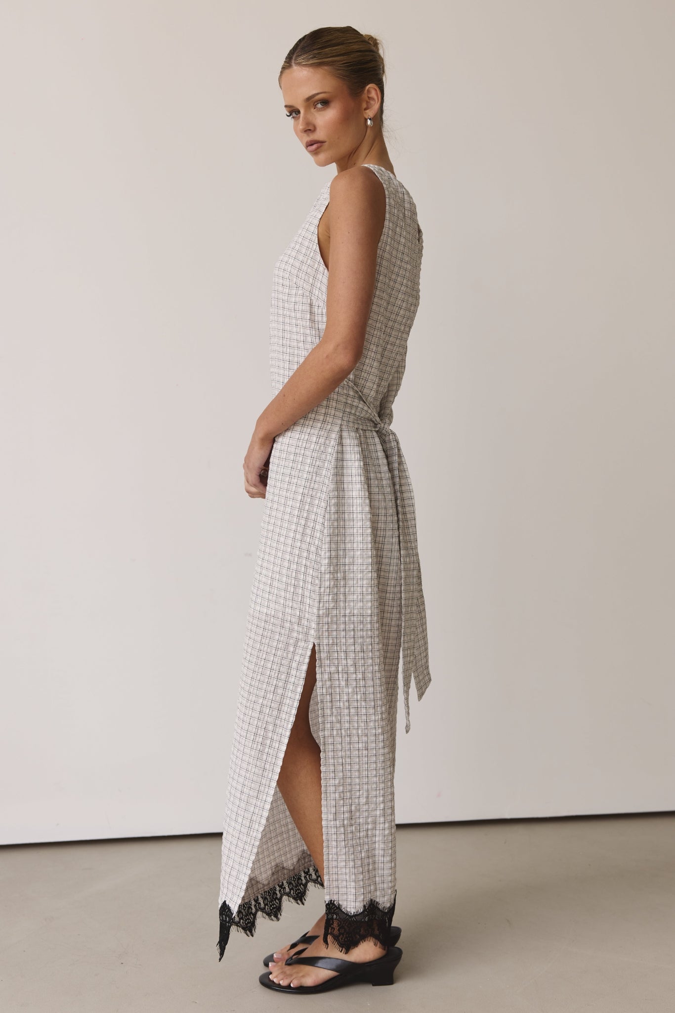 Holland Maxi Dress (White/Black Plaid)