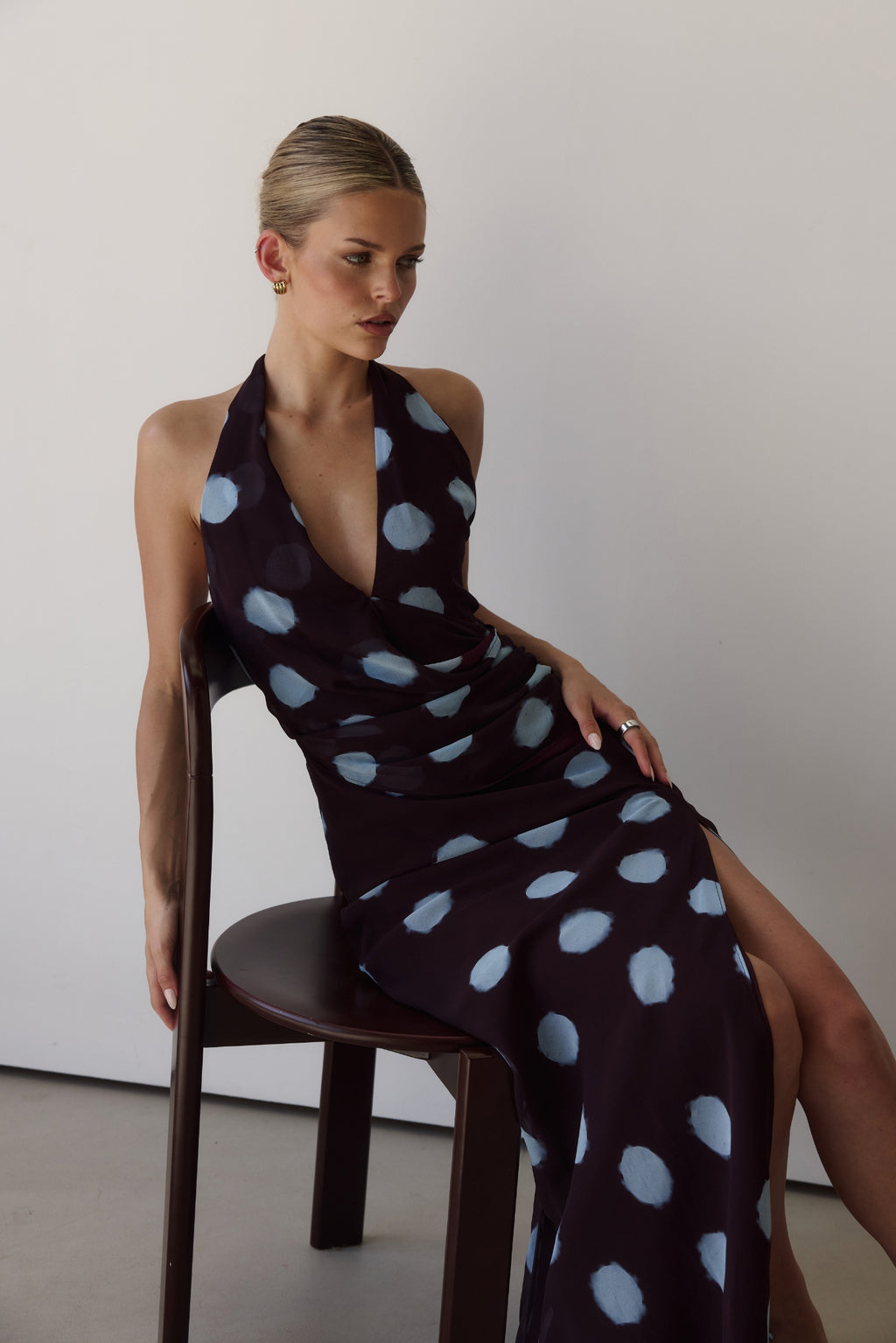 Nora Maxi Dress (Wine/Blue Polka)