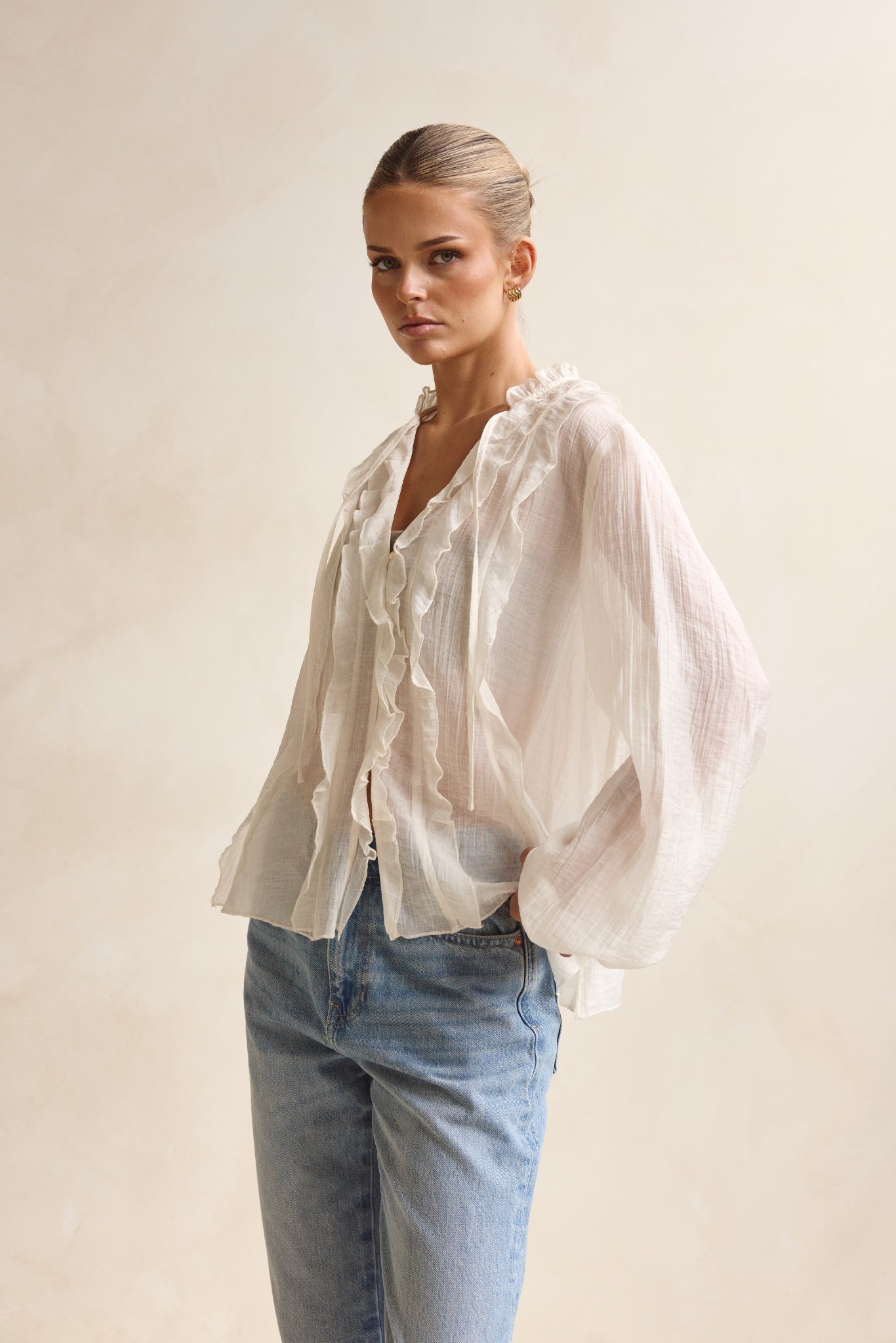 Colette Ruffle Shirt (Cream)