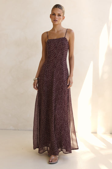 Valerie Maxi Dress (Wine/Cream Polka)