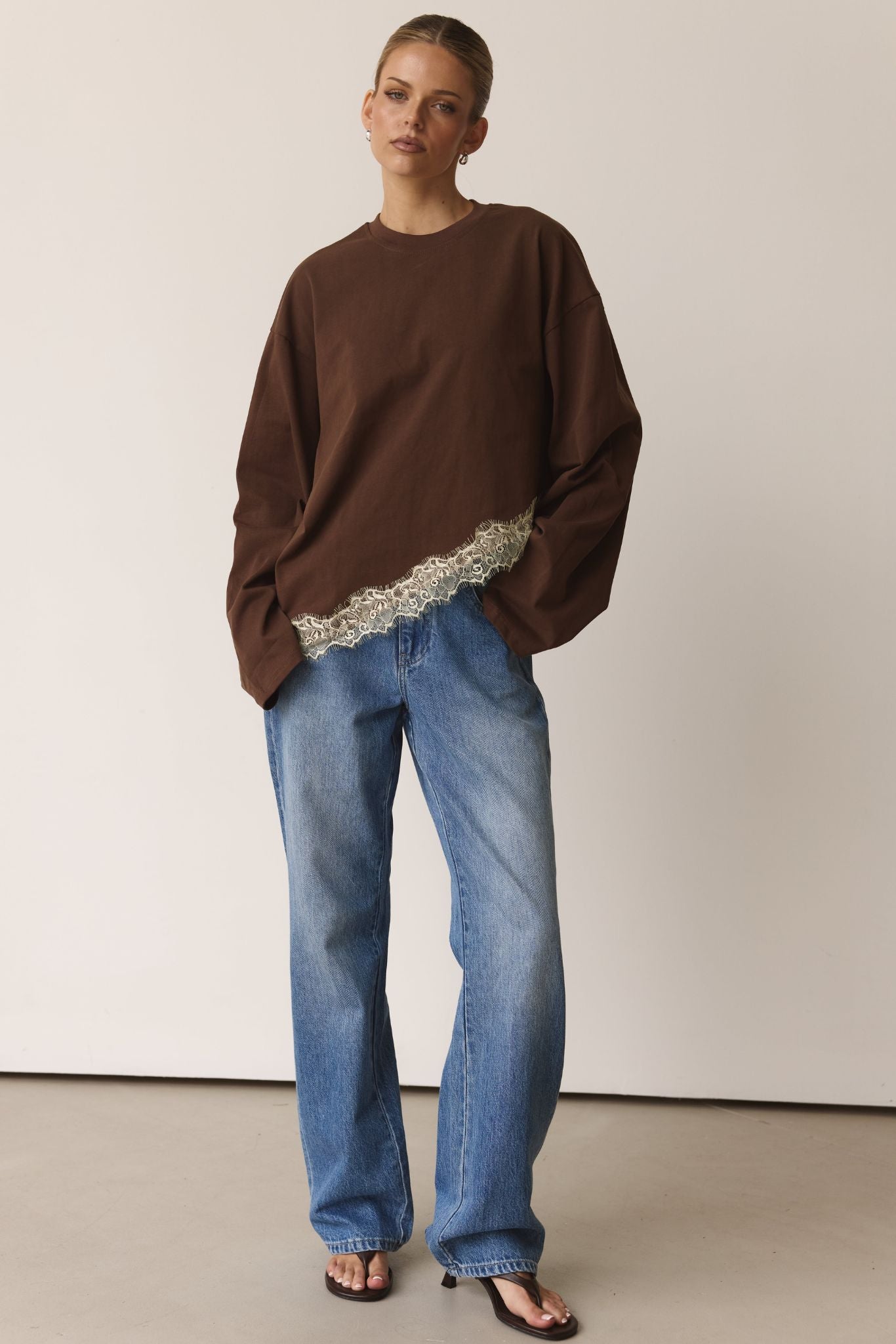 Aria Asym Long Sleeve Top (Chocolate/Butter)