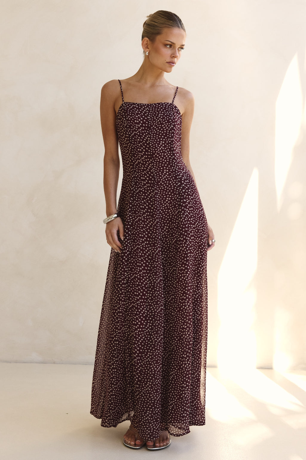 Valerie Maxi Dress (Wine/Cream Polka)