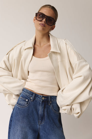 Ember Faux Suede Bomber (Cream)