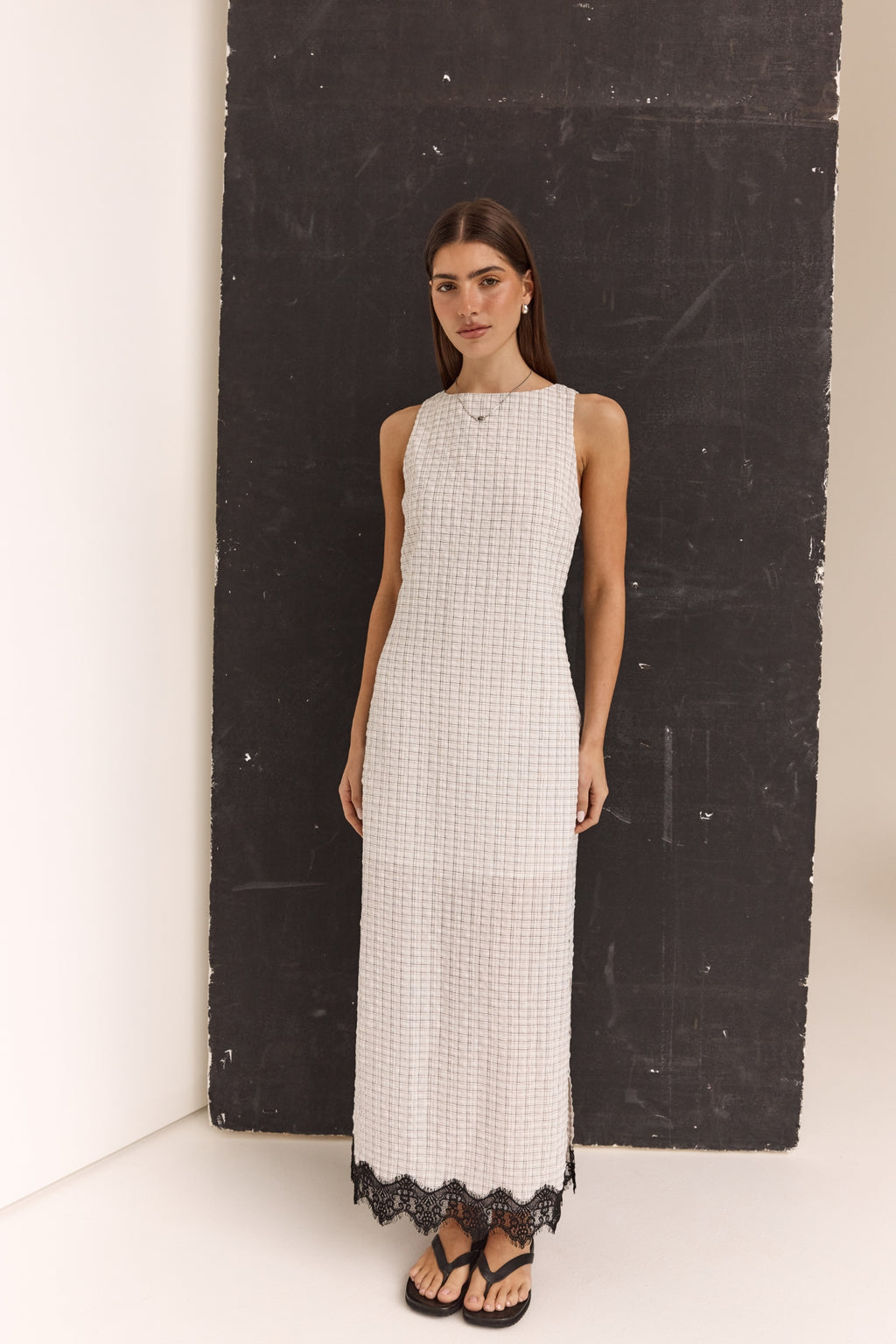 Holland Maxi Dress (White/Black Plaid)