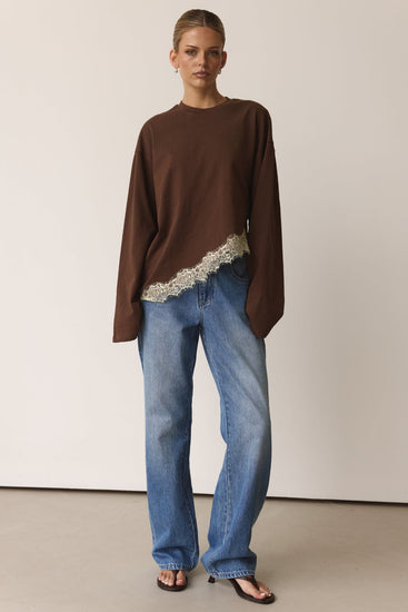 Aria Asym Long Sleeve Top (Chocolate/Butter)