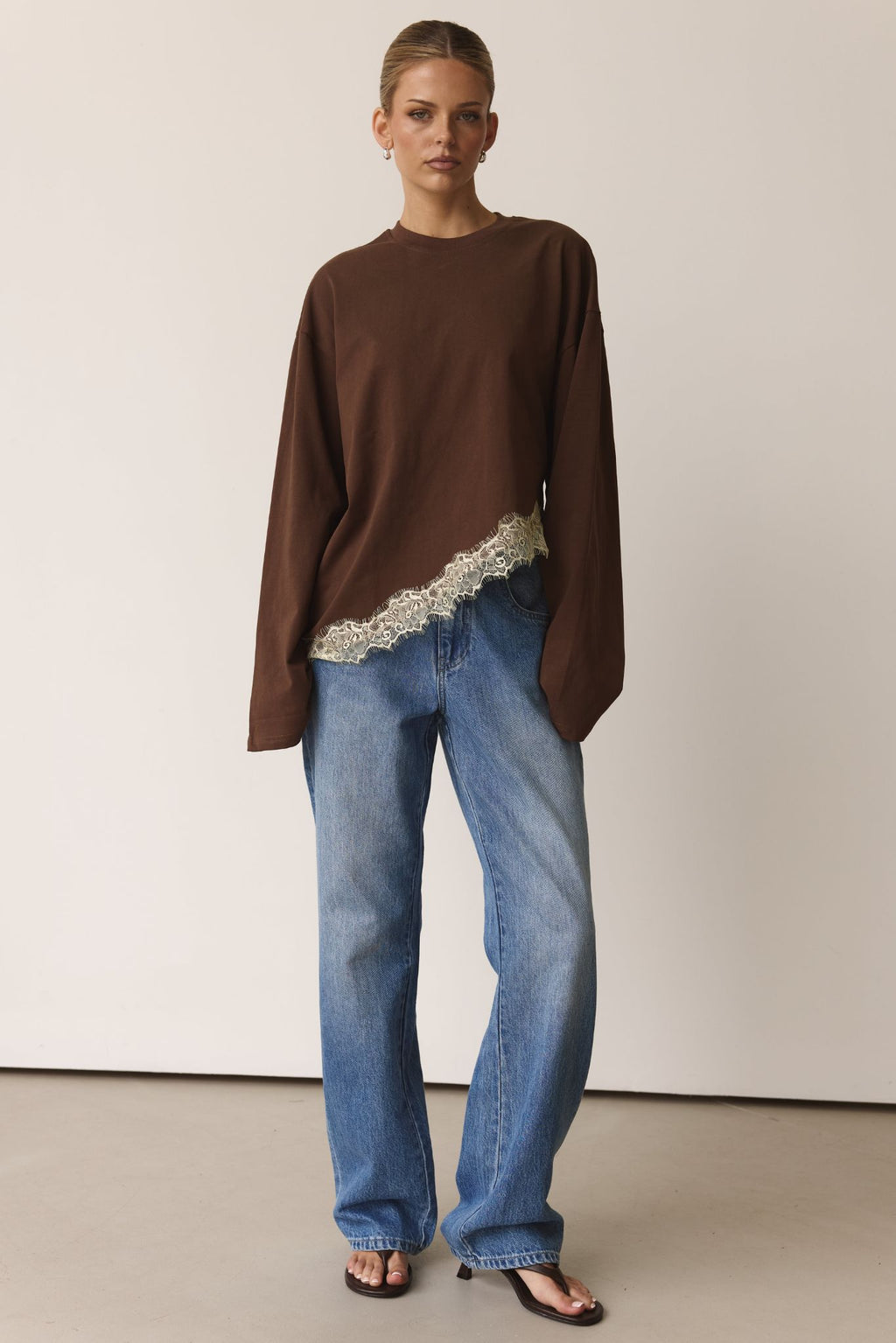 Aria Asym Long Sleeve Top (Chocolate/Butter)