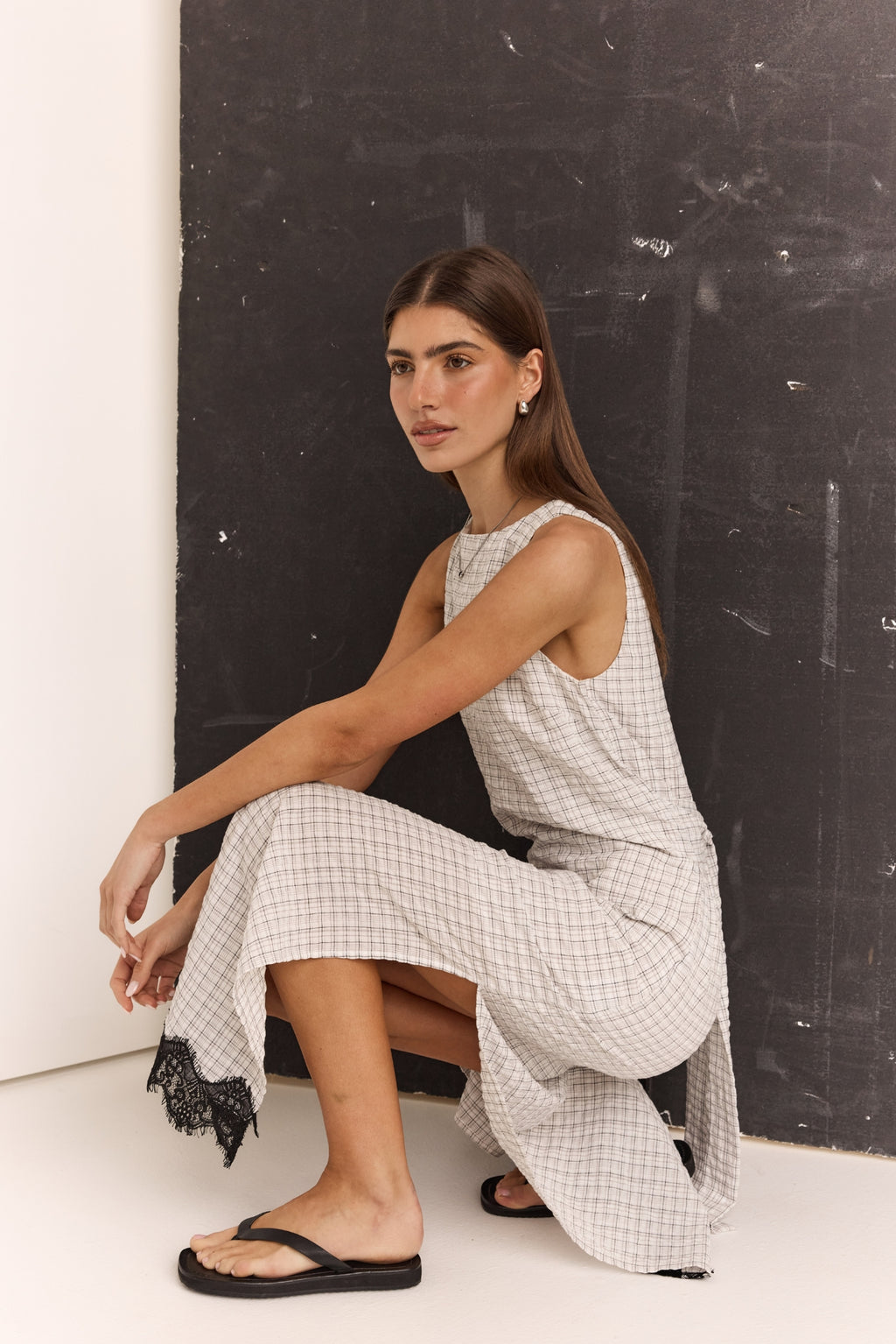 Holland Maxi Dress (White/Black Plaid)