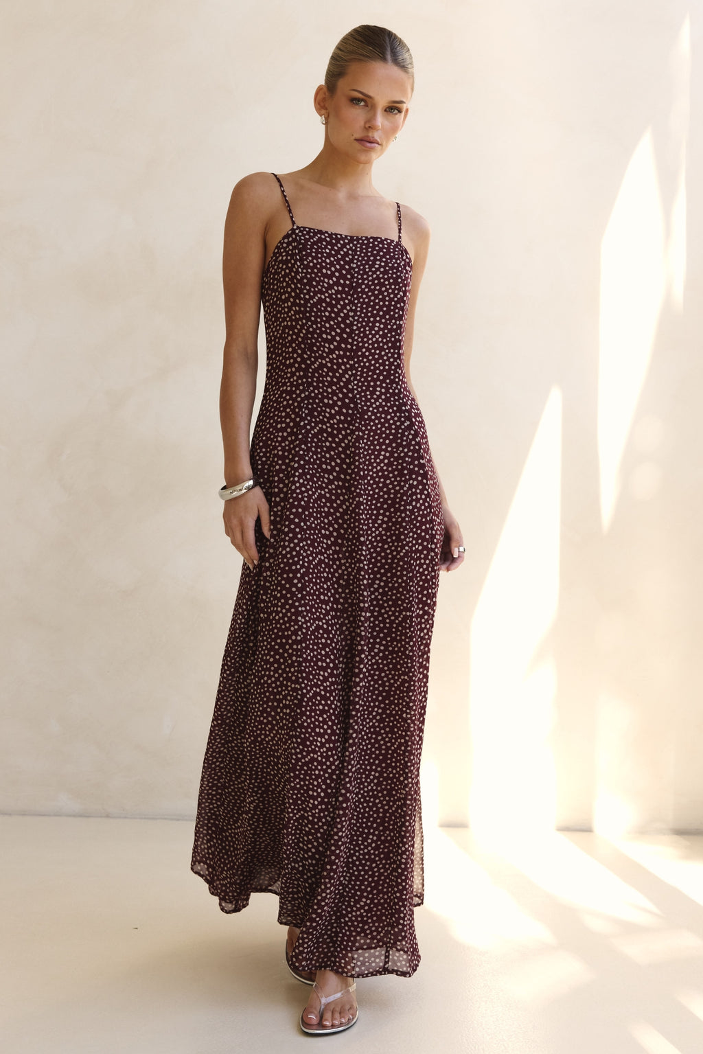 Valerie Maxi Dress (Wine/Cream Polka)