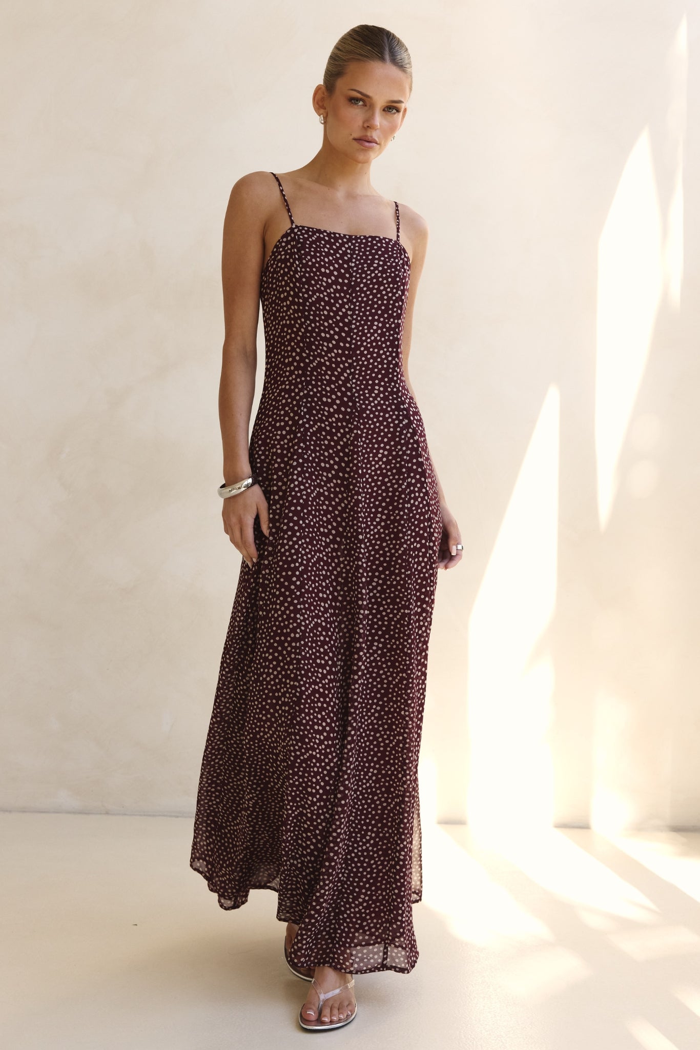 Valerie Maxi Dress (Wine/Cream Polka)