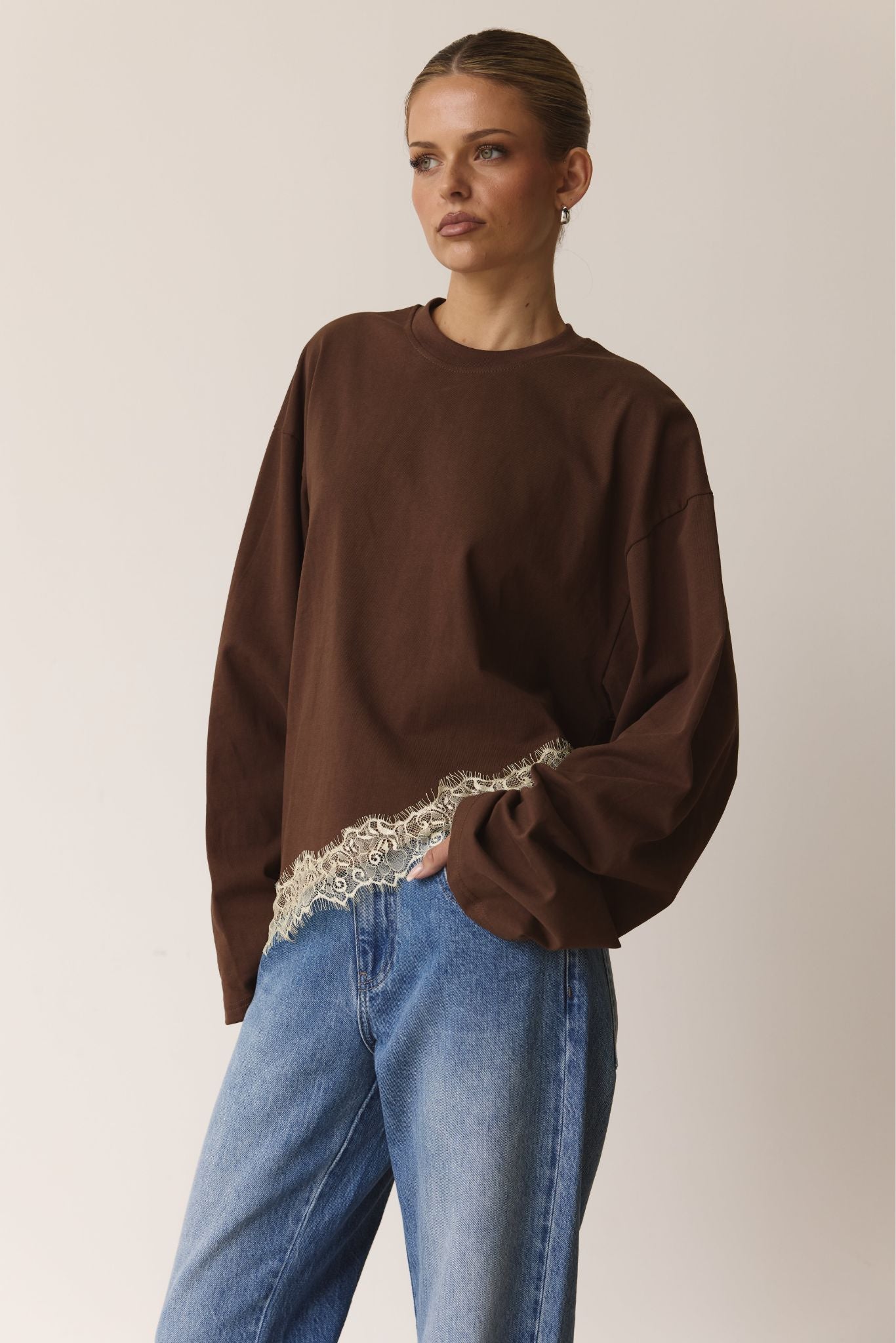 Aria Asym Long Sleeve Top (Chocolate/Butter)