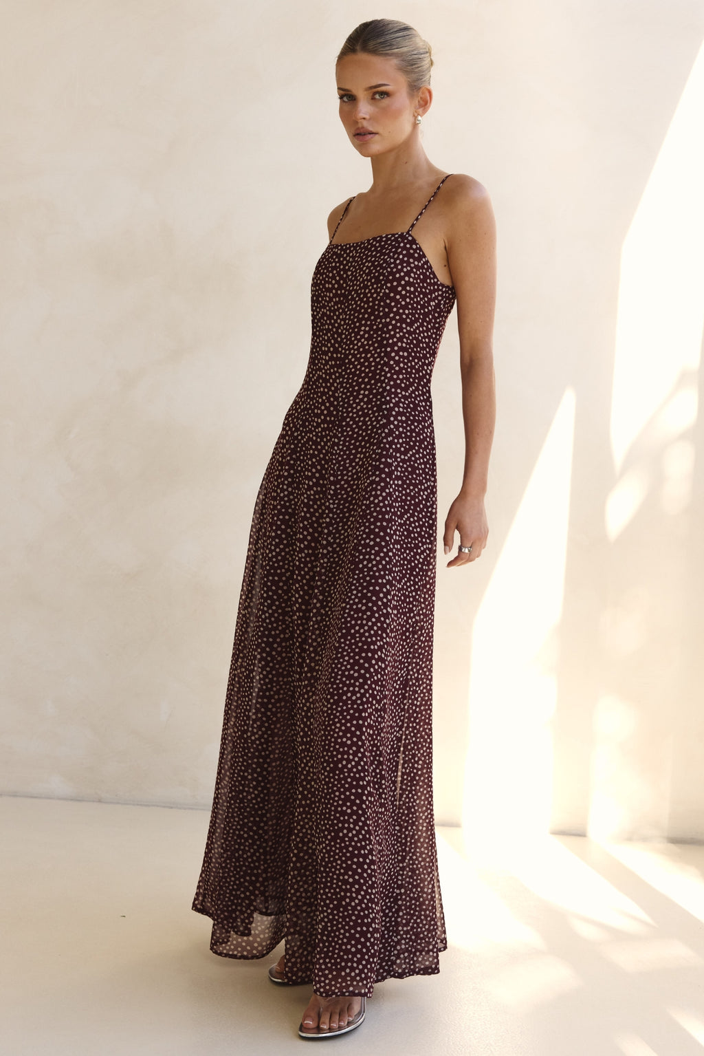 Valerie Maxi Dress (Wine/Cream Polka)