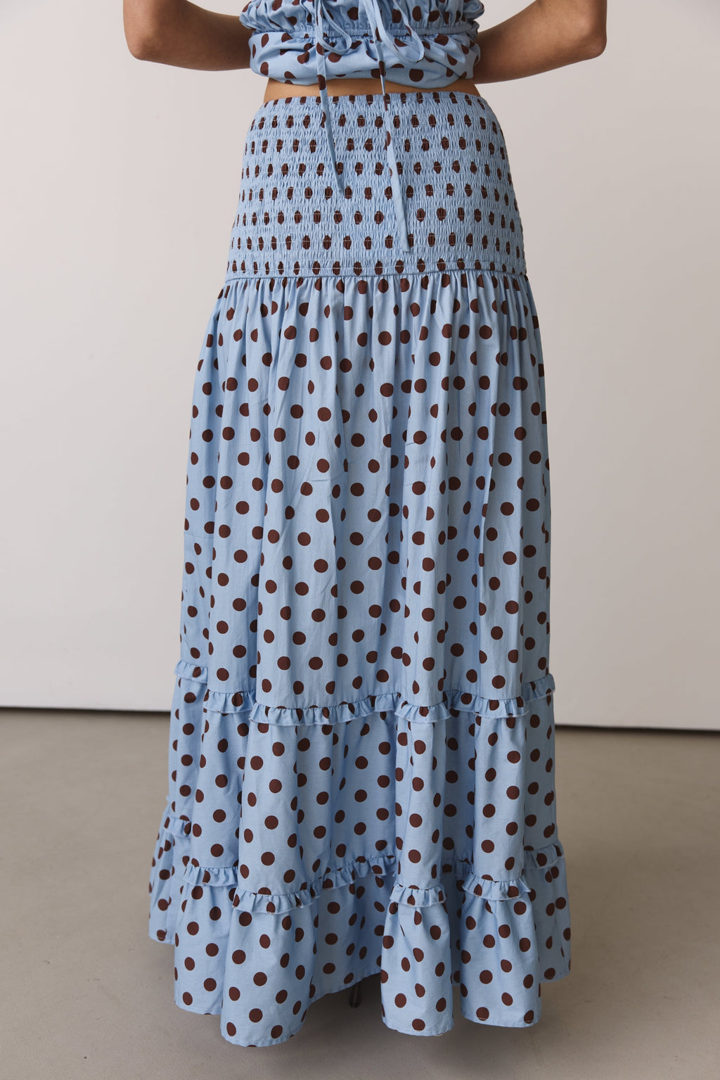 Stella Maxi Skirt (Light Blue/Chocolate Polka)
