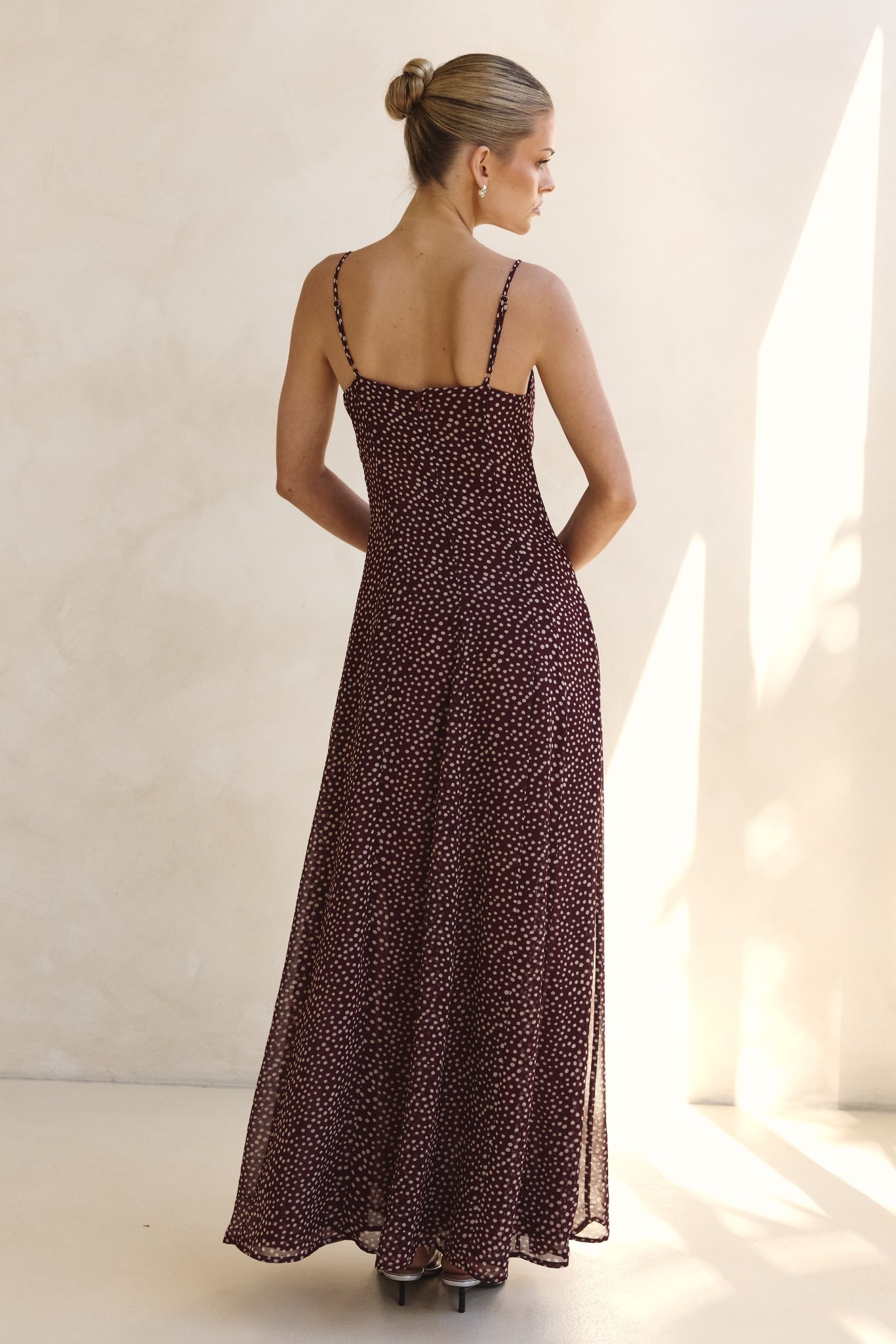 Valerie Maxi Dress (Wine/Cream Polka)