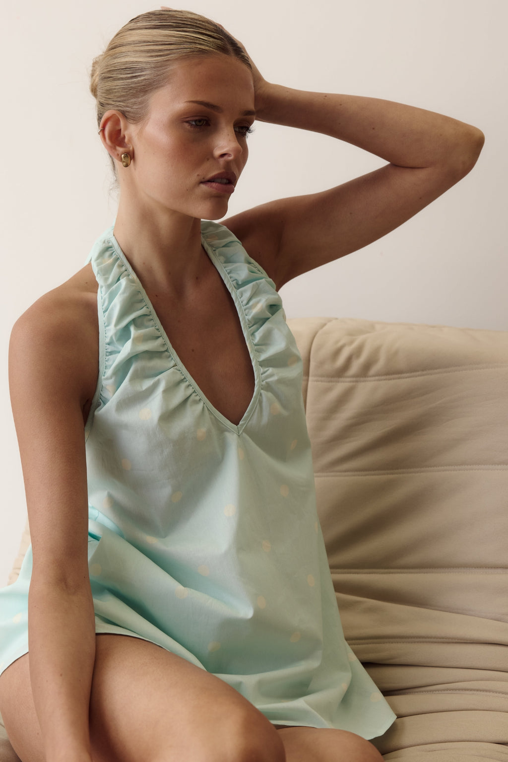 Shiloh Halter Top (Aqua/Butter Polka)