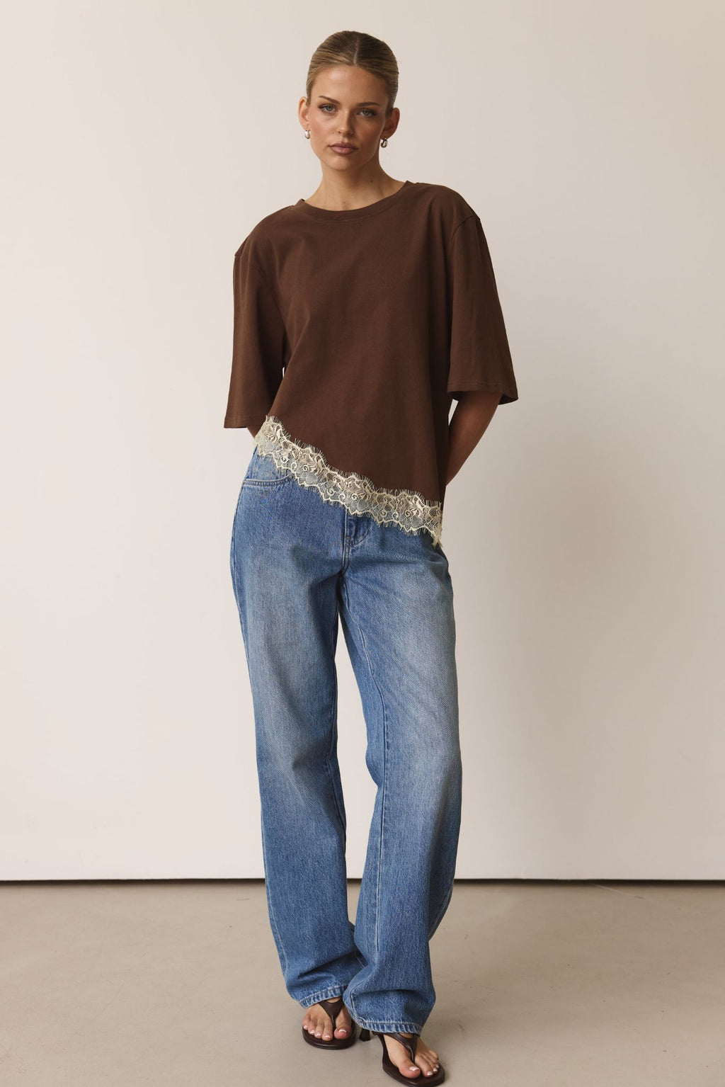 Aria Asym Lace Trim Tee (Chocolate/Butter)
