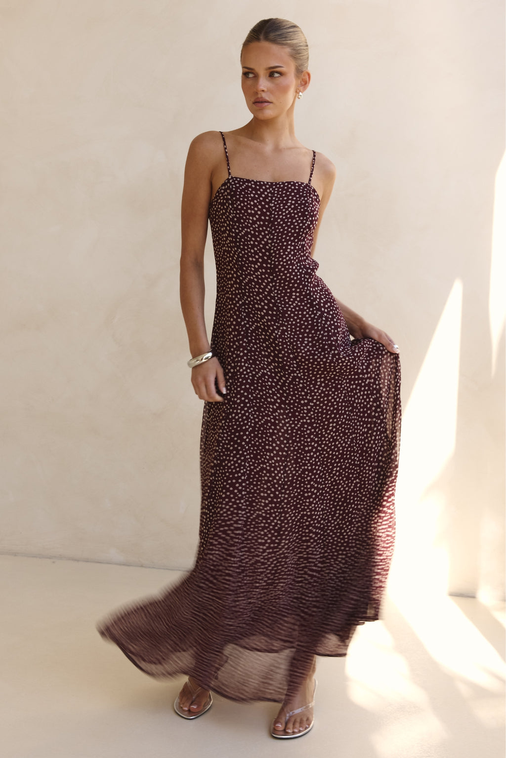 Valerie Maxi Dress (Wine/Cream Polka)