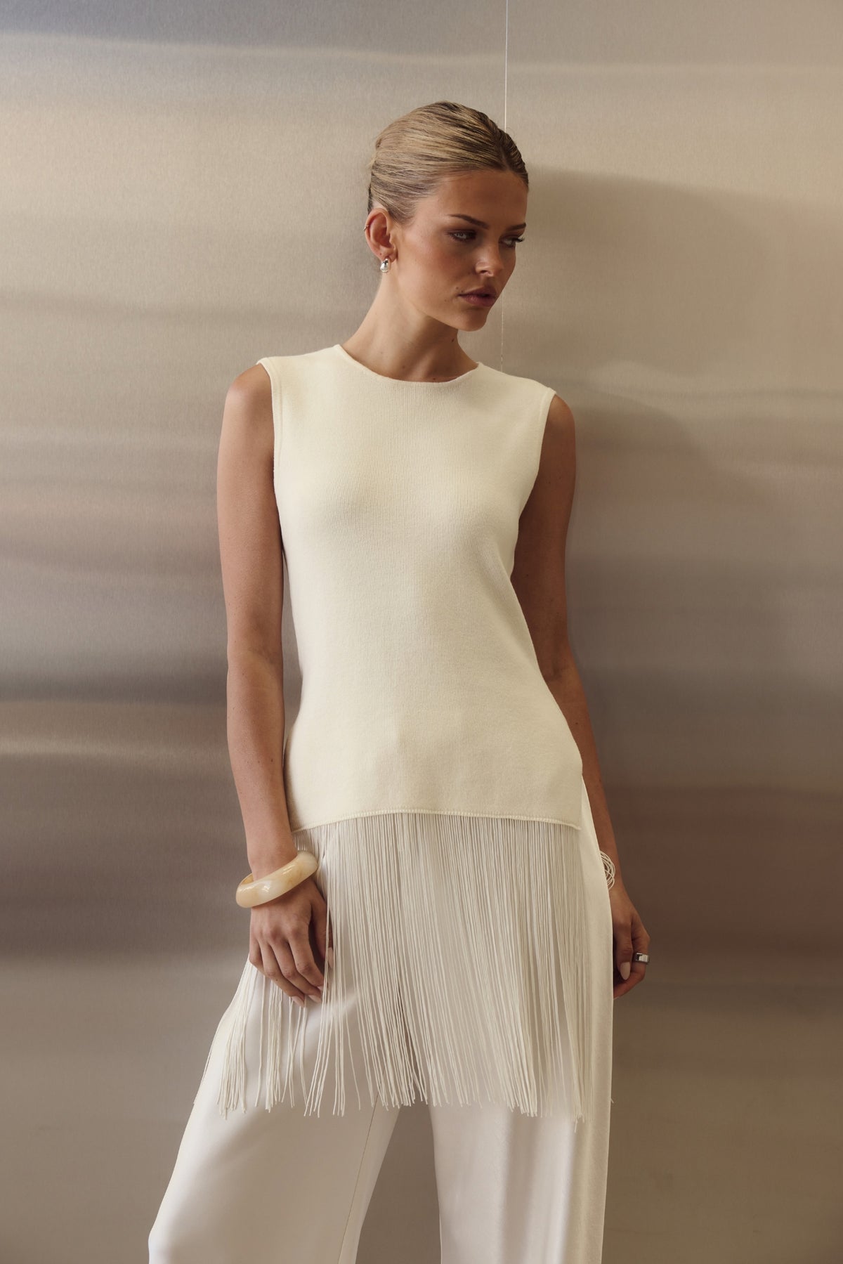 Portia Fringe Top (Cream)
