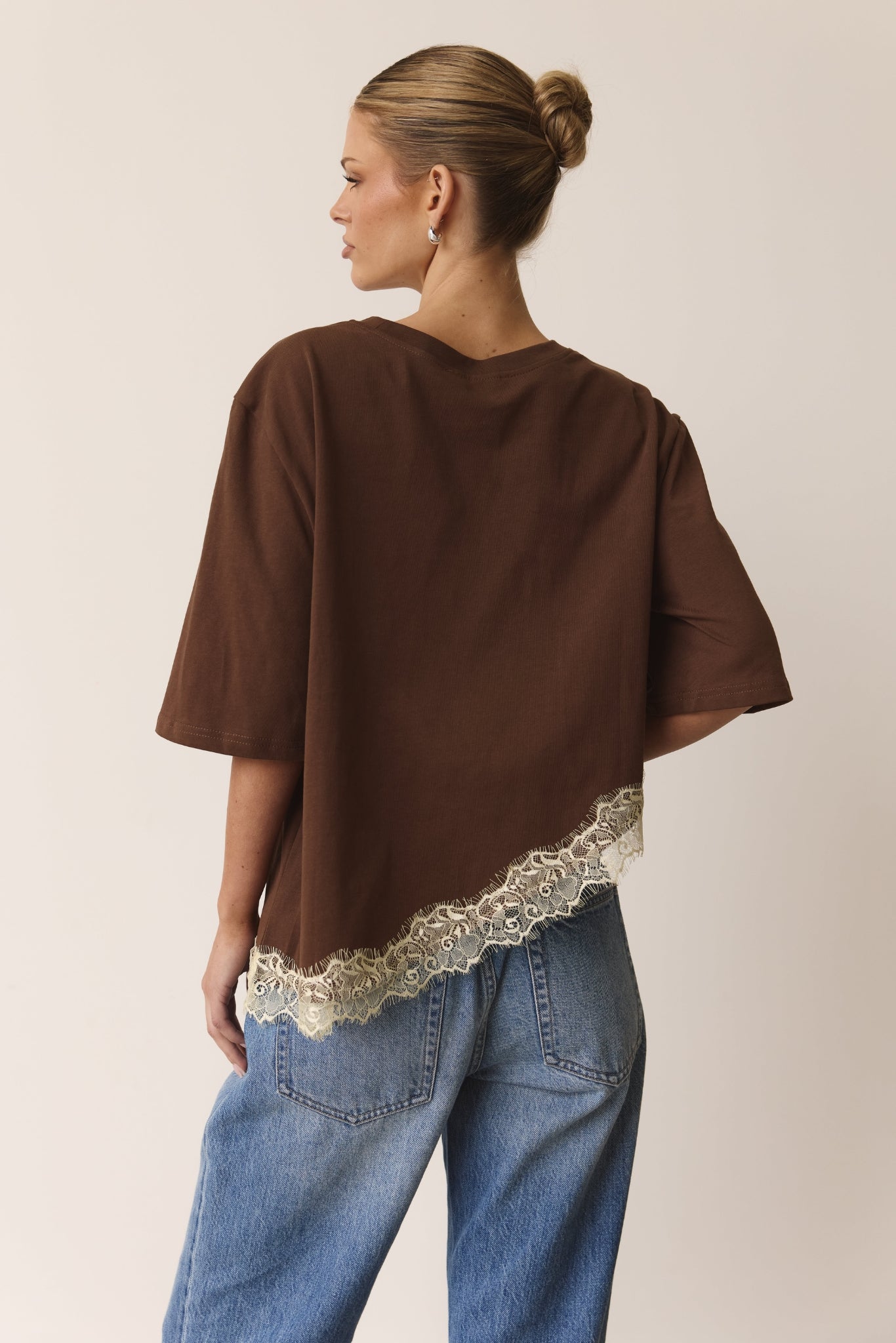 Aria Asym Lace Trim Tee (Chocolate/Butter)