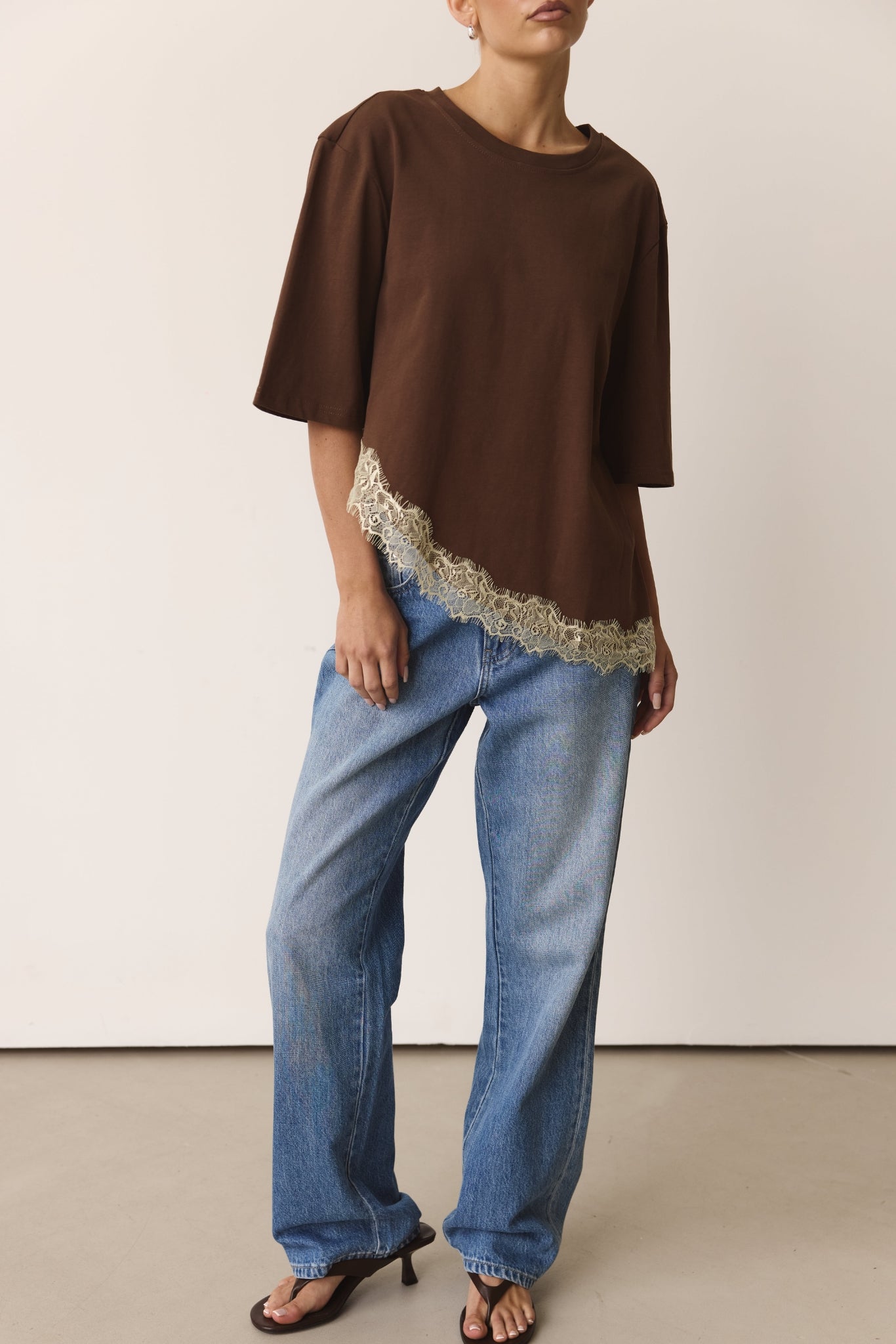 Aria Asym Lace Trim Tee (Chocolate/Butter)