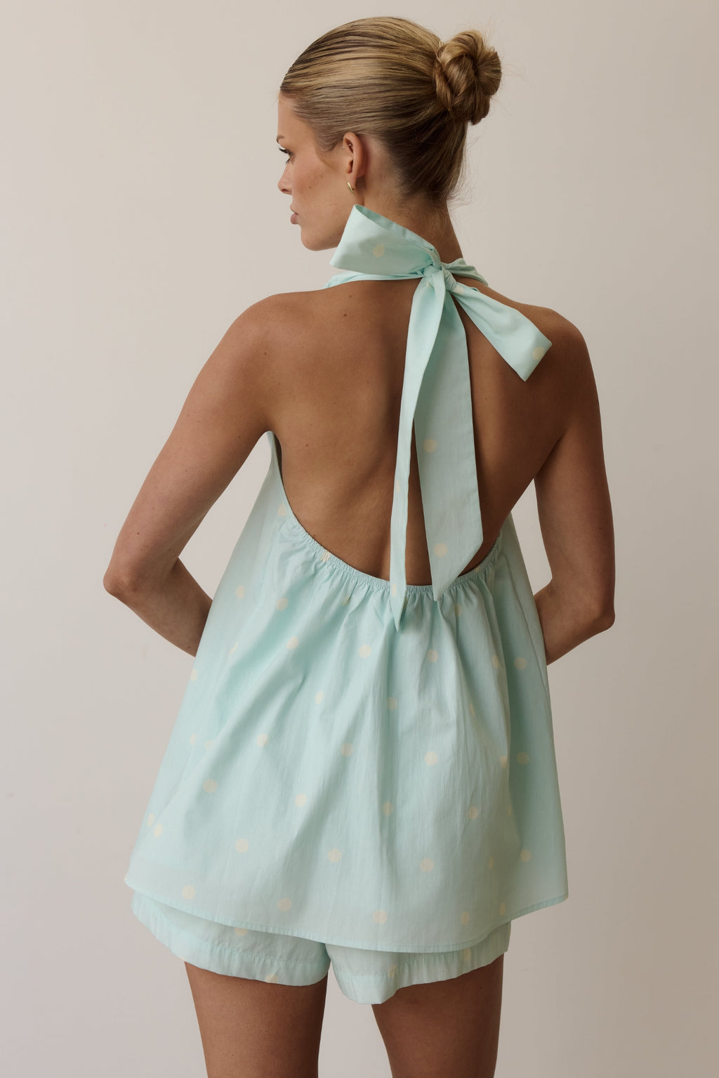Shiloh Halter Top (Aqua/Butter Polka)