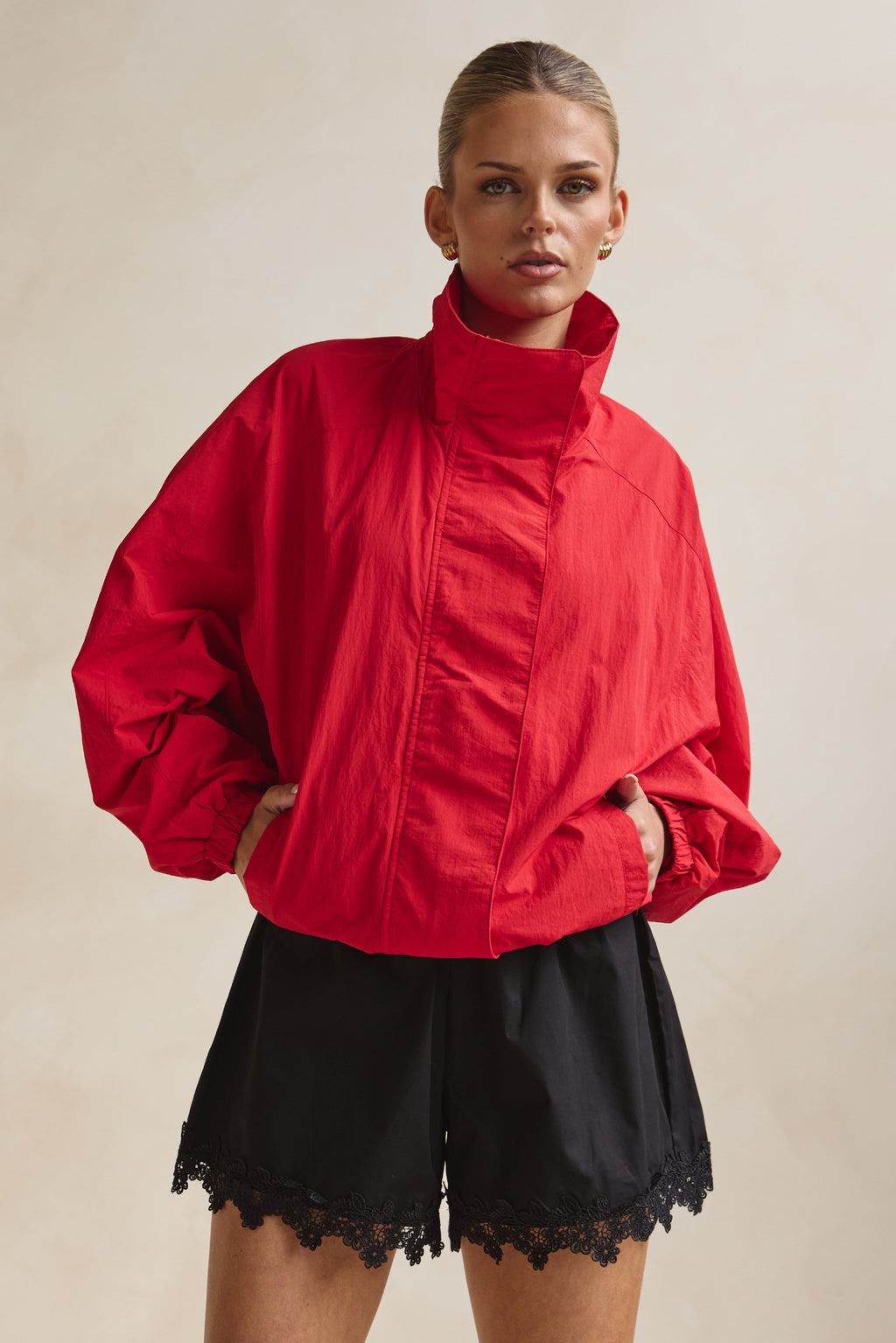Demi Funnel Bomber Jacket (Red)