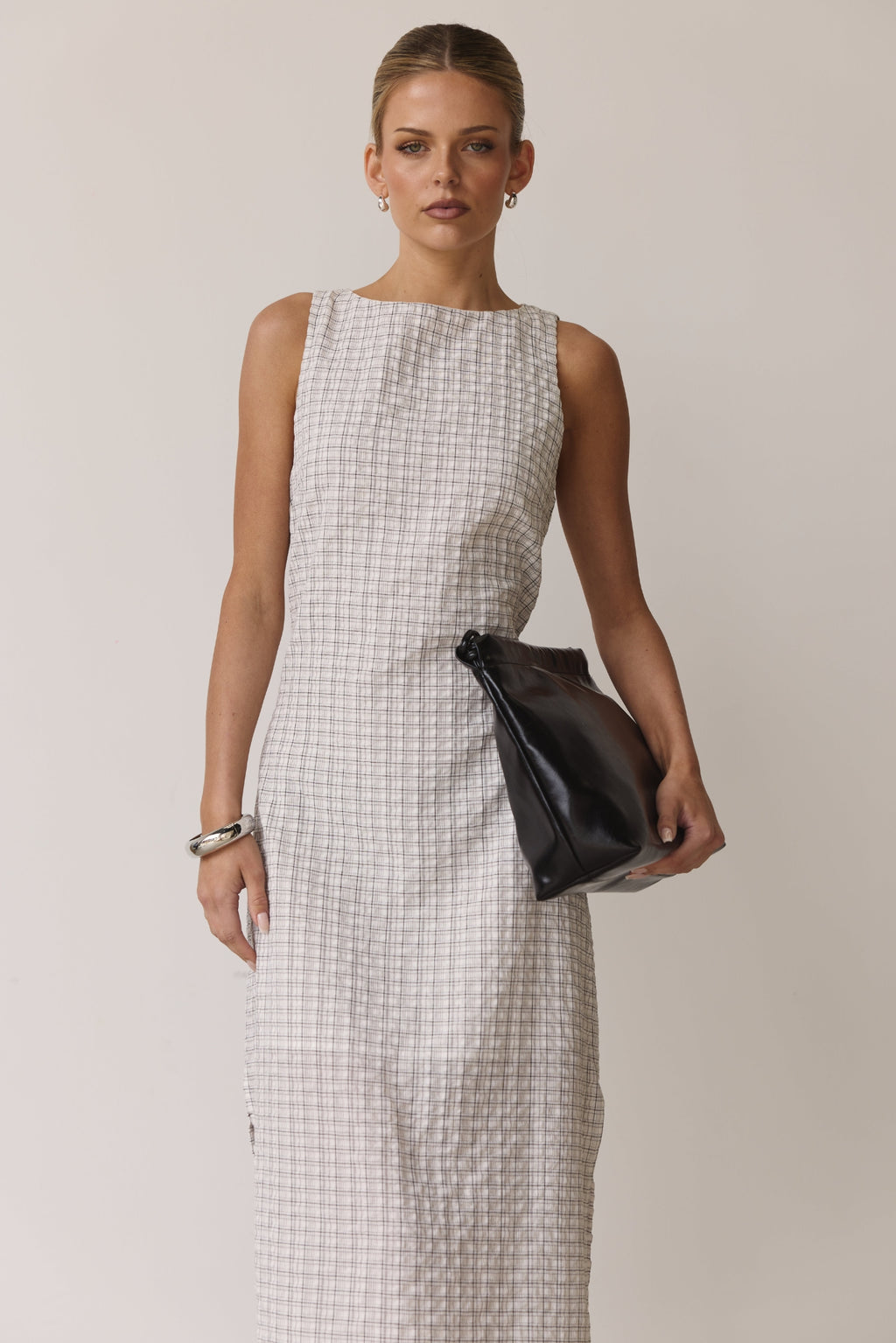 Holland Maxi Dress (White/Black Plaid)