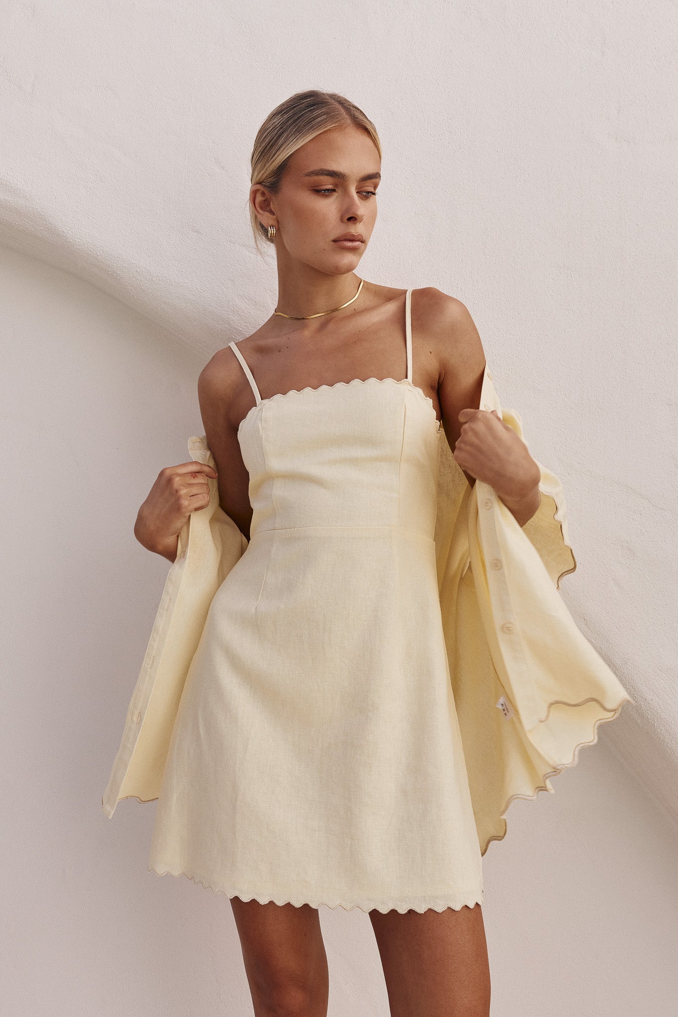 Delaney Linen Mini Dress (Lemon)