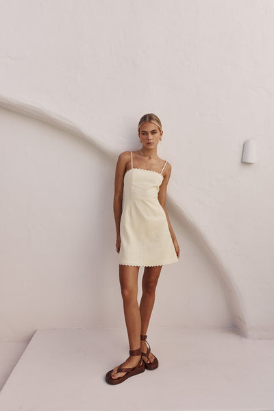Delaney Linen Mini Dress (Lemon)