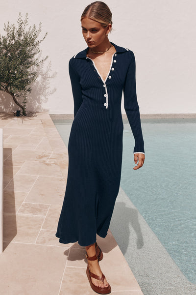 Golda Knit Midi Dress (Navy)
