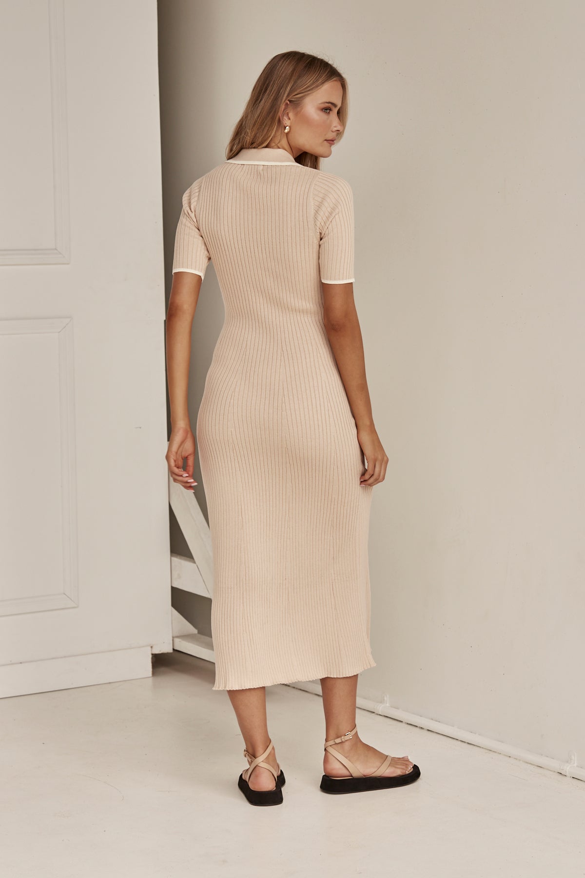 Serene Knit Midi Dress (Beige)