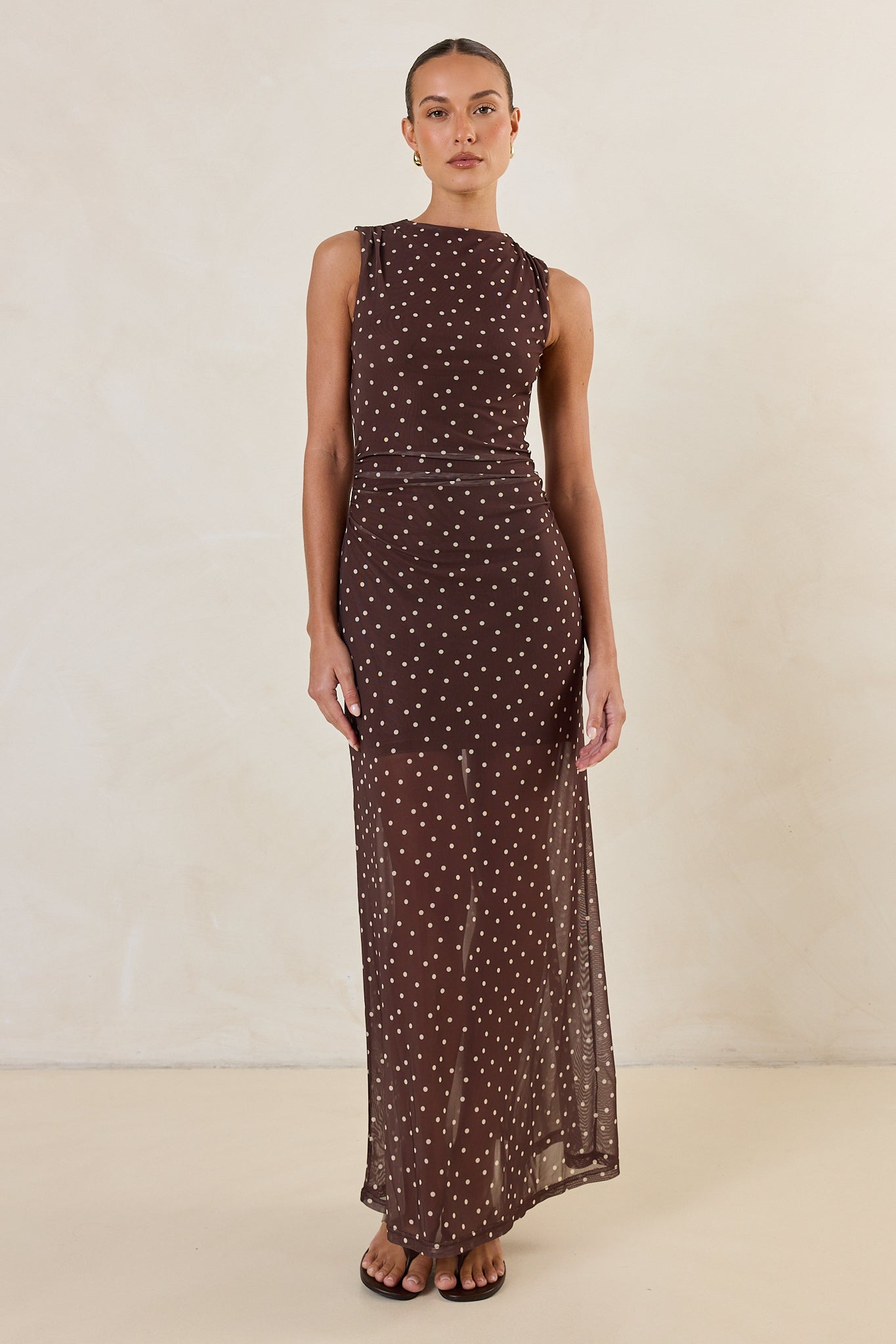 Isla Maxi Dress (Choc Micro Polka)