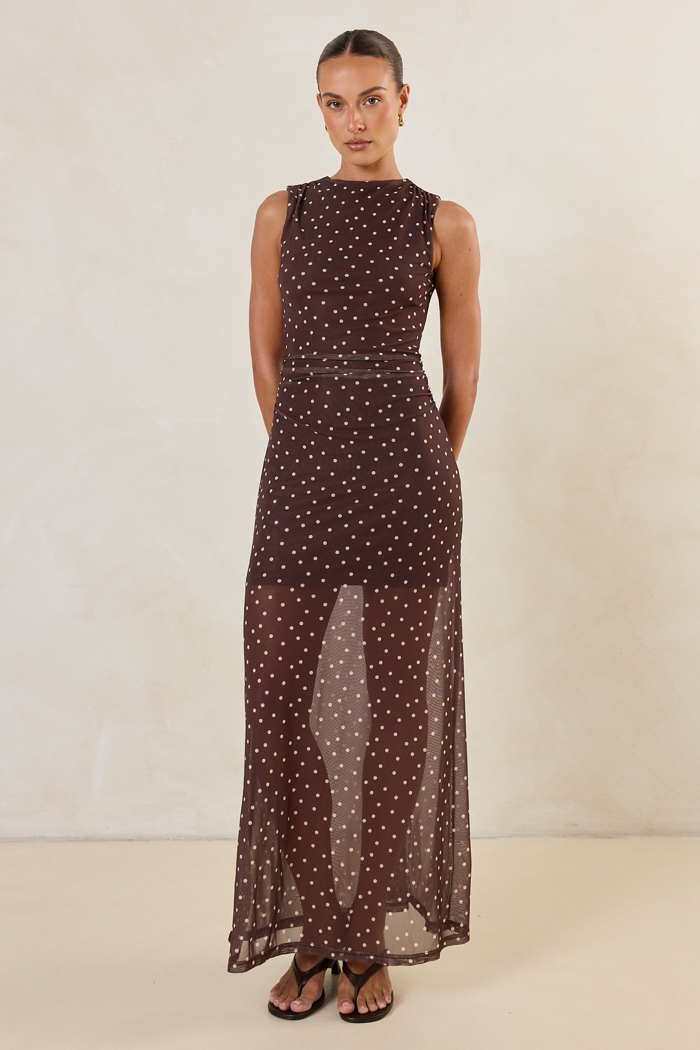 Isla Maxi Dress (Choc Micro Polka)