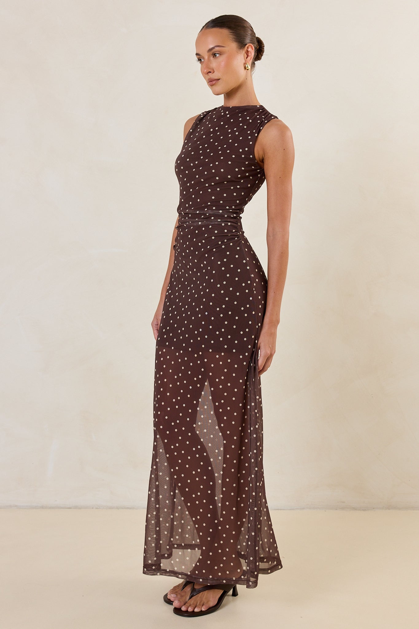Isla Maxi Dress (Choc Micro Polka)