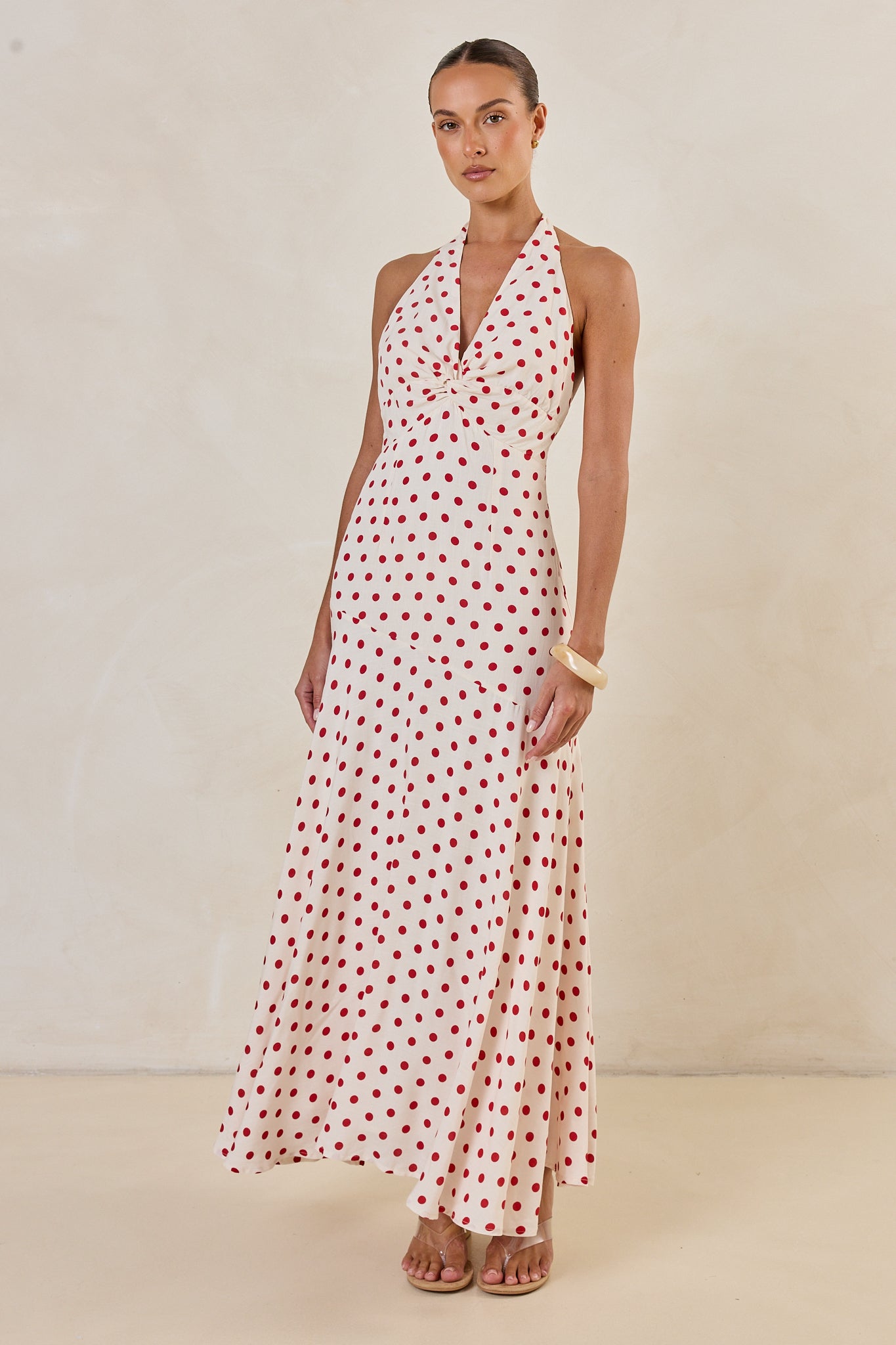 Amelie Halter Maxi Dress (Cream/Red Polka)