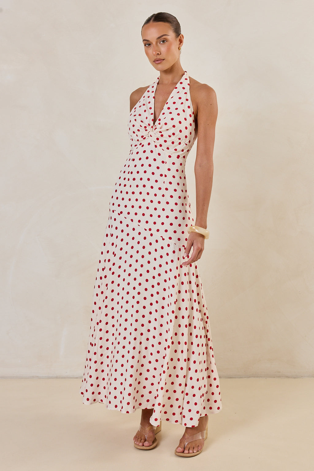 Amelie Halter Maxi Dress (Cream/Red Polka)