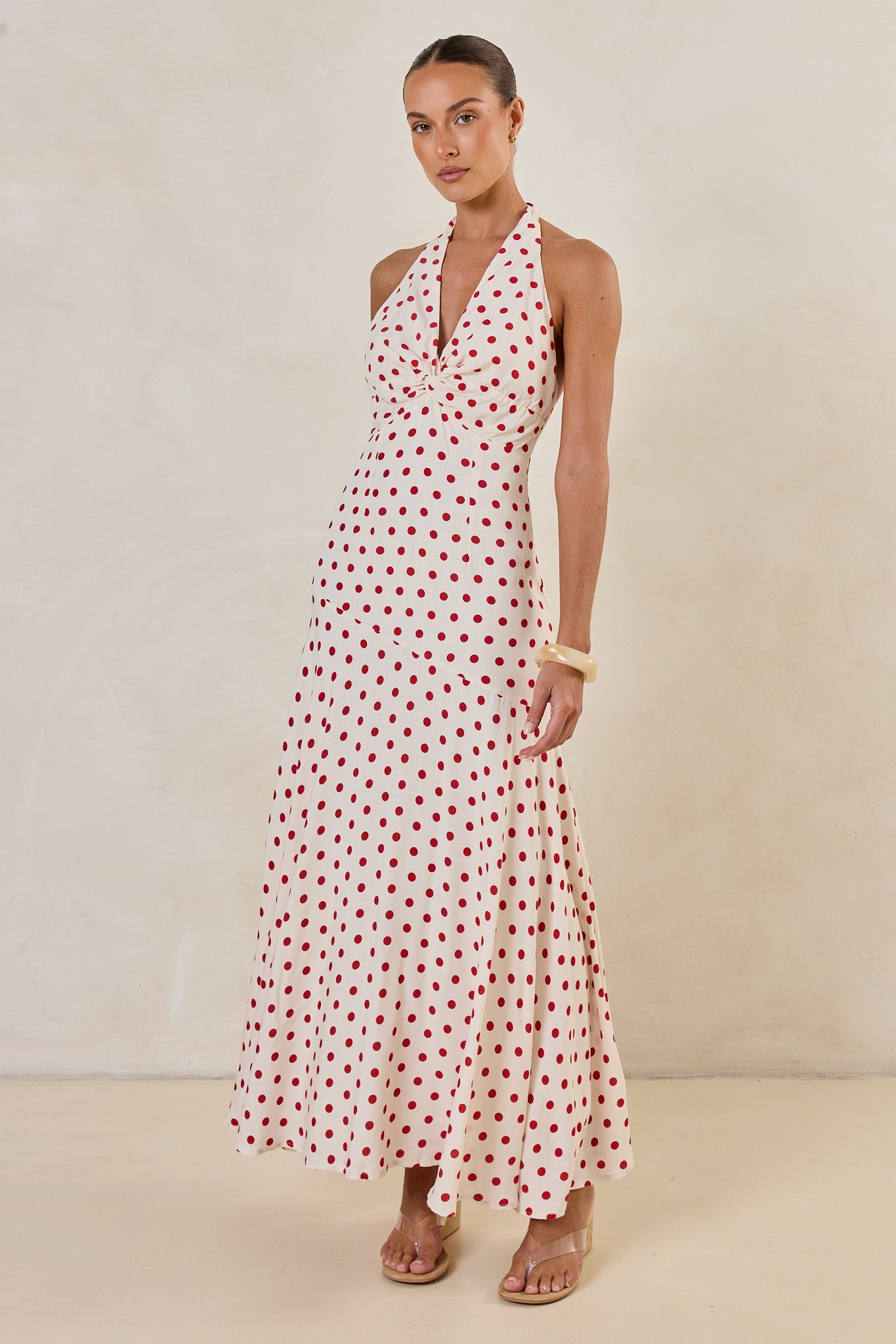 Amelie Halter Maxi Dress (Cream/Red Polka)