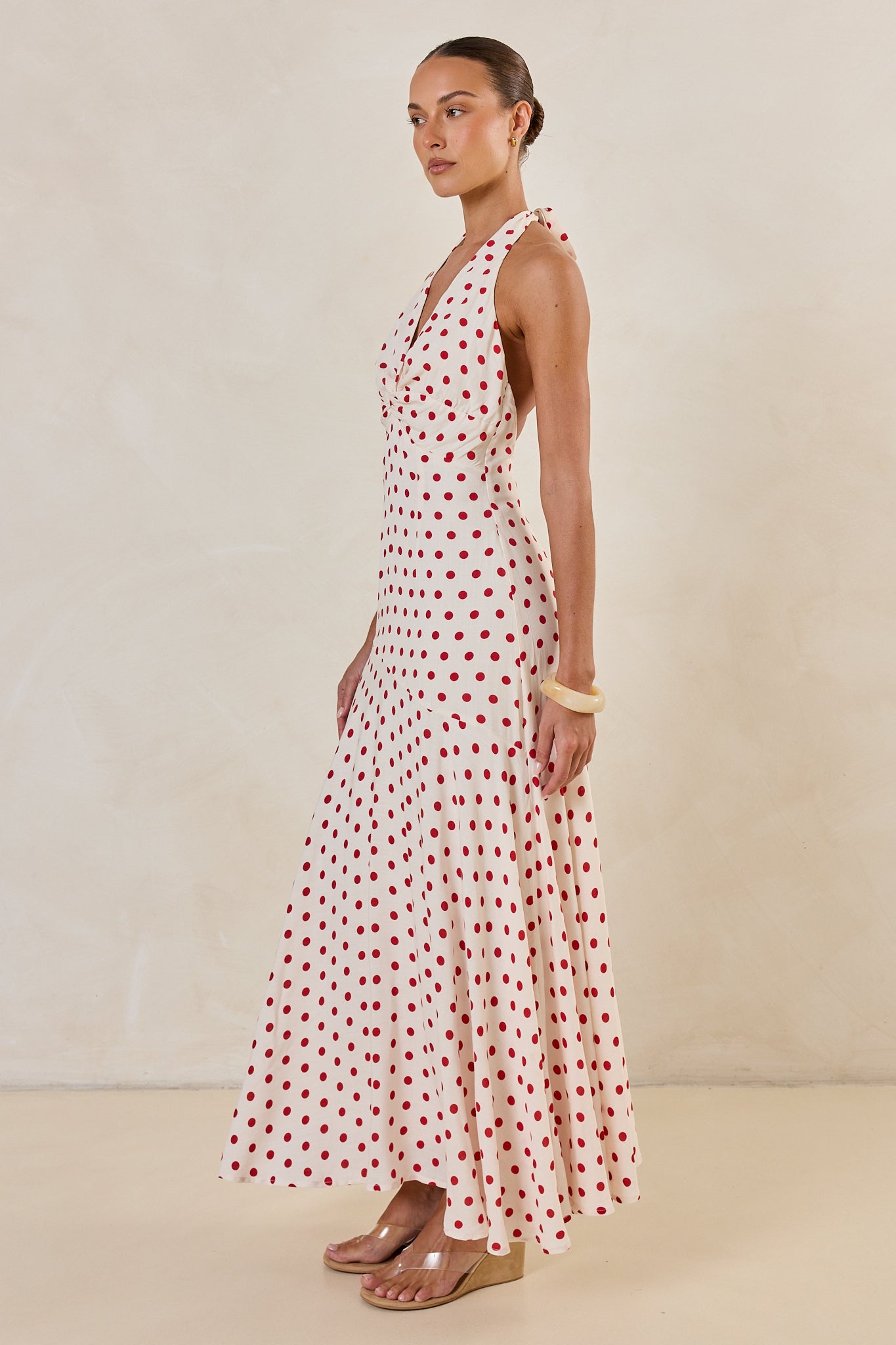 Amelie Halter Maxi Dress (Cream/Red Polka)