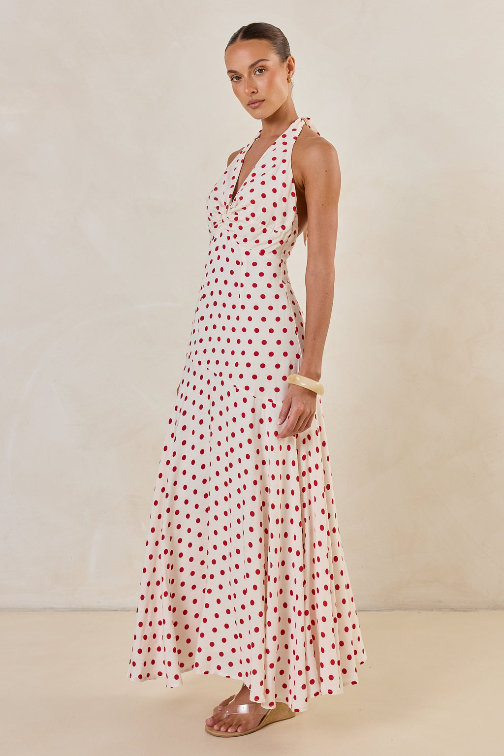 Amelie Halter Maxi Dress (Cream/Red Polka)