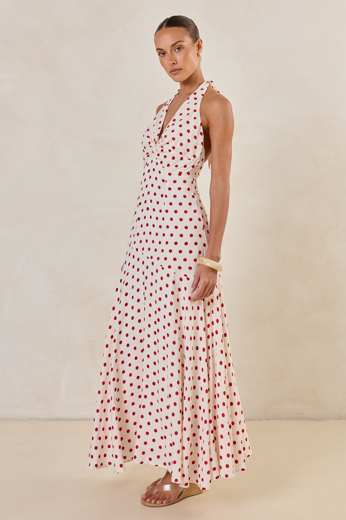 Amelie Halter Maxi Dress (Cream/Red Polka)