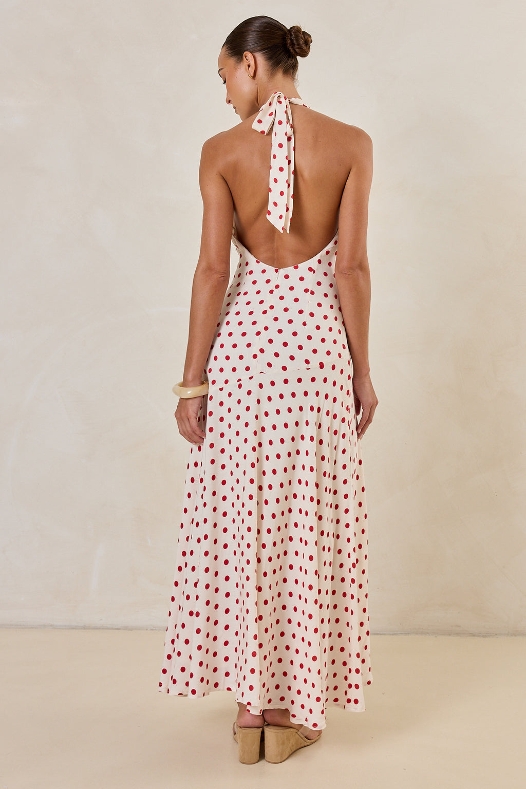 Amelie Halter Maxi Dress (Cream/Red Polka)