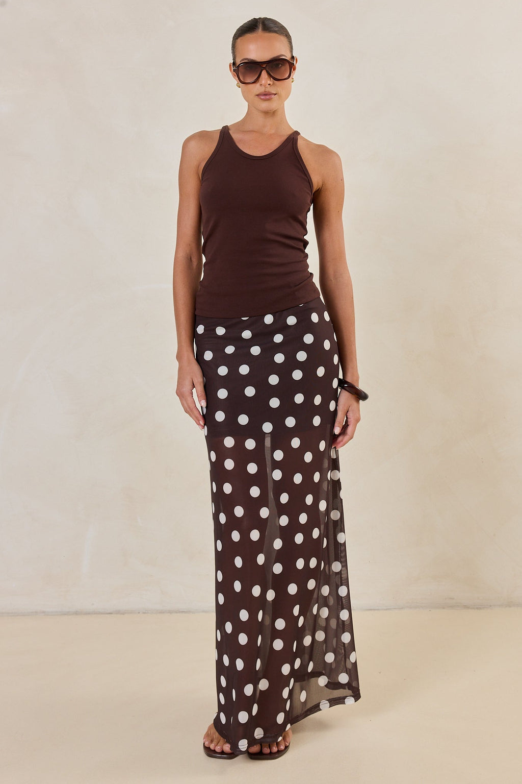 Mara Maxi Skirt (Espresso Polka)