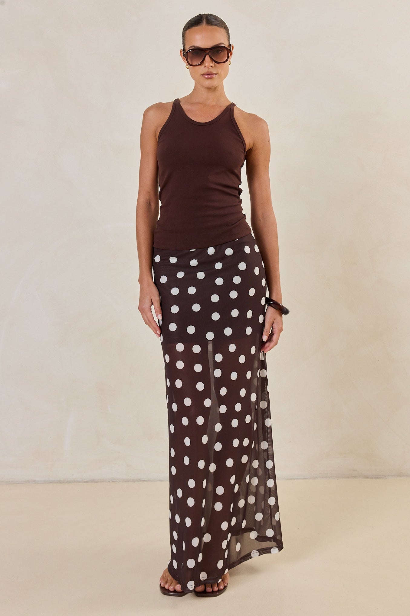 Mara Maxi Skirt (Espresso Polka)