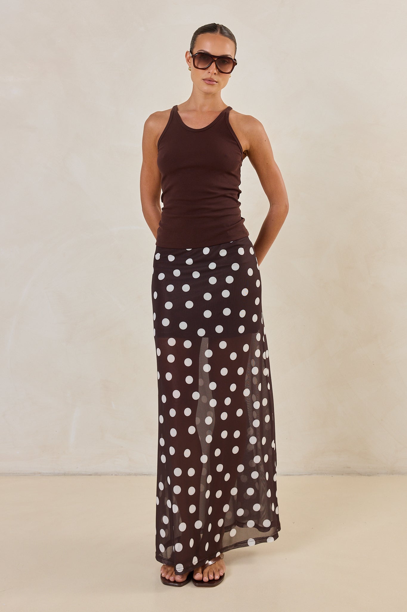 Mara Maxi Skirt (Espresso Polka)