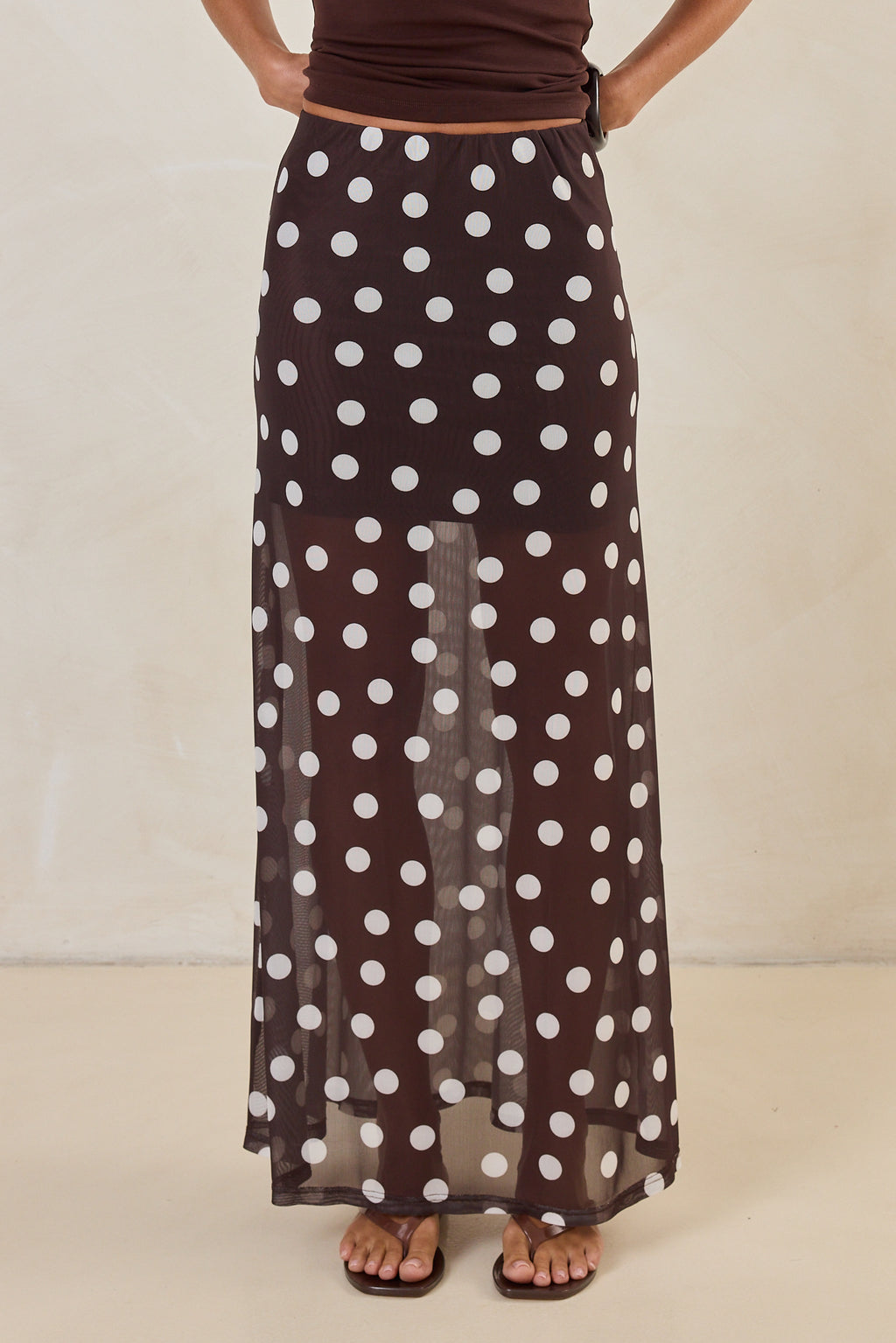 Mara Maxi Skirt (Espresso Polka)