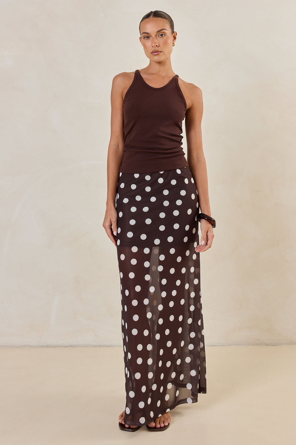 Mara Maxi Skirt (Espresso Polka)