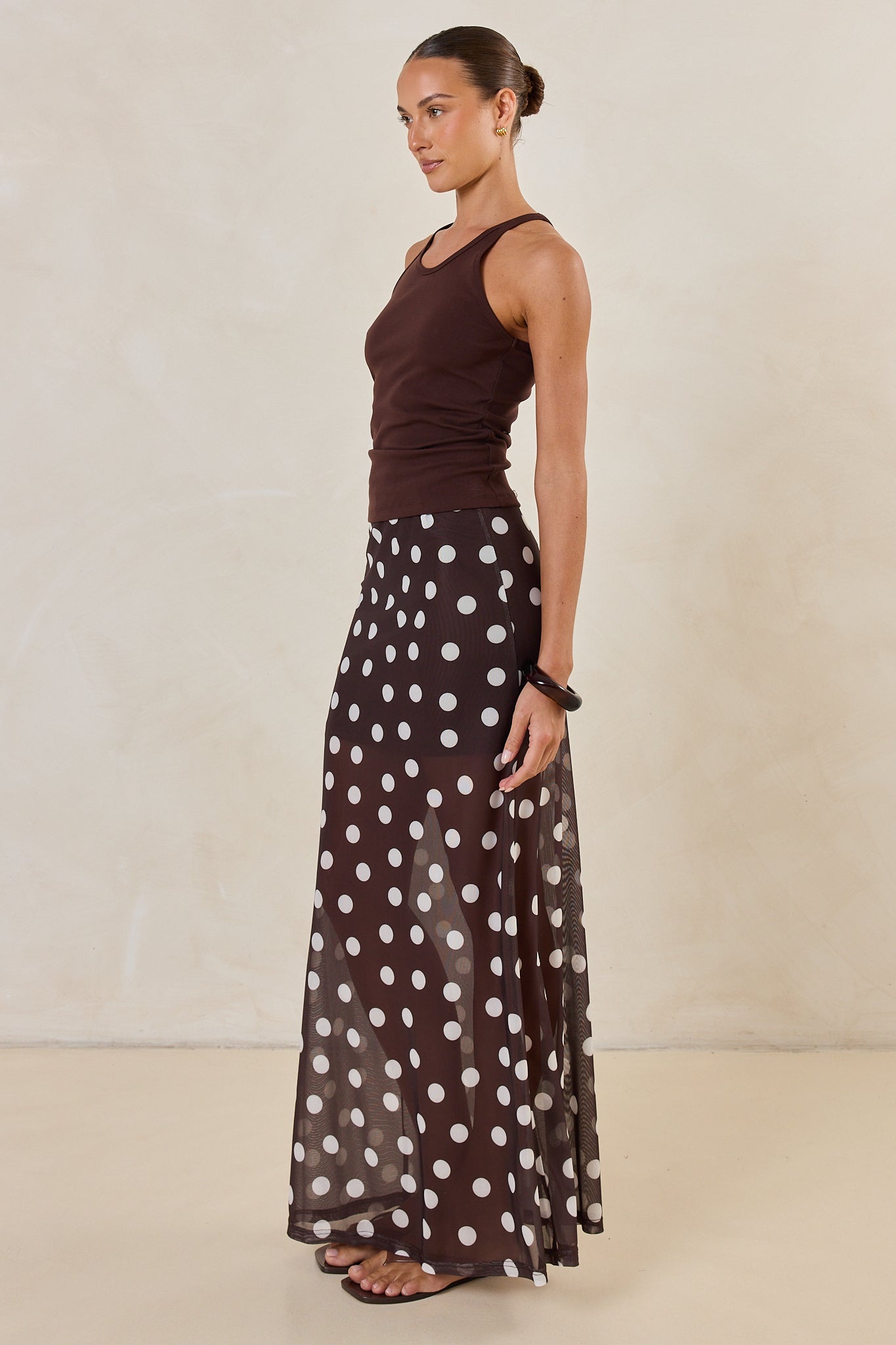 Mara Maxi Skirt (Espresso Polka)